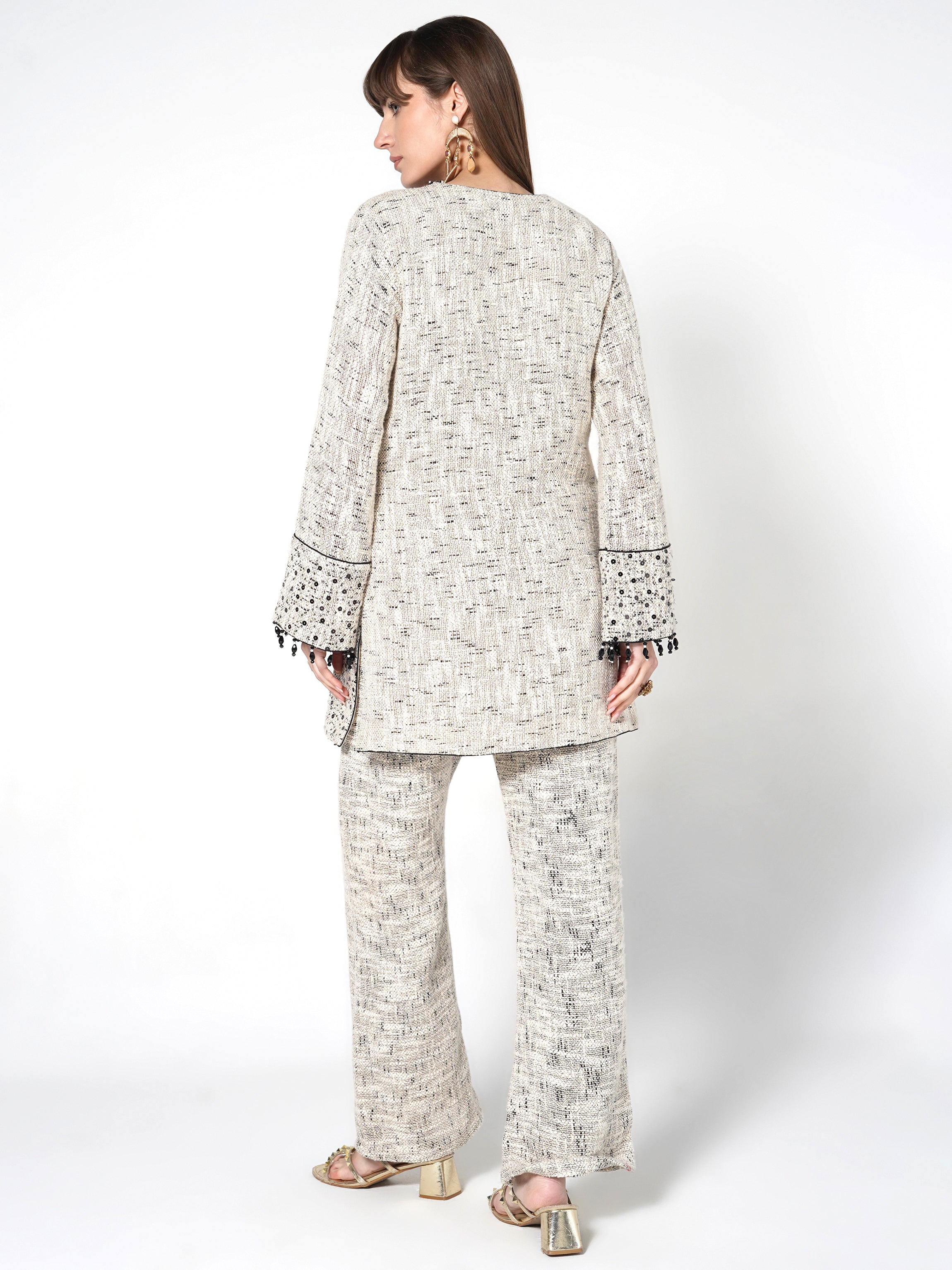 Heathered Cream & Black Floral Jute Co-ord Set