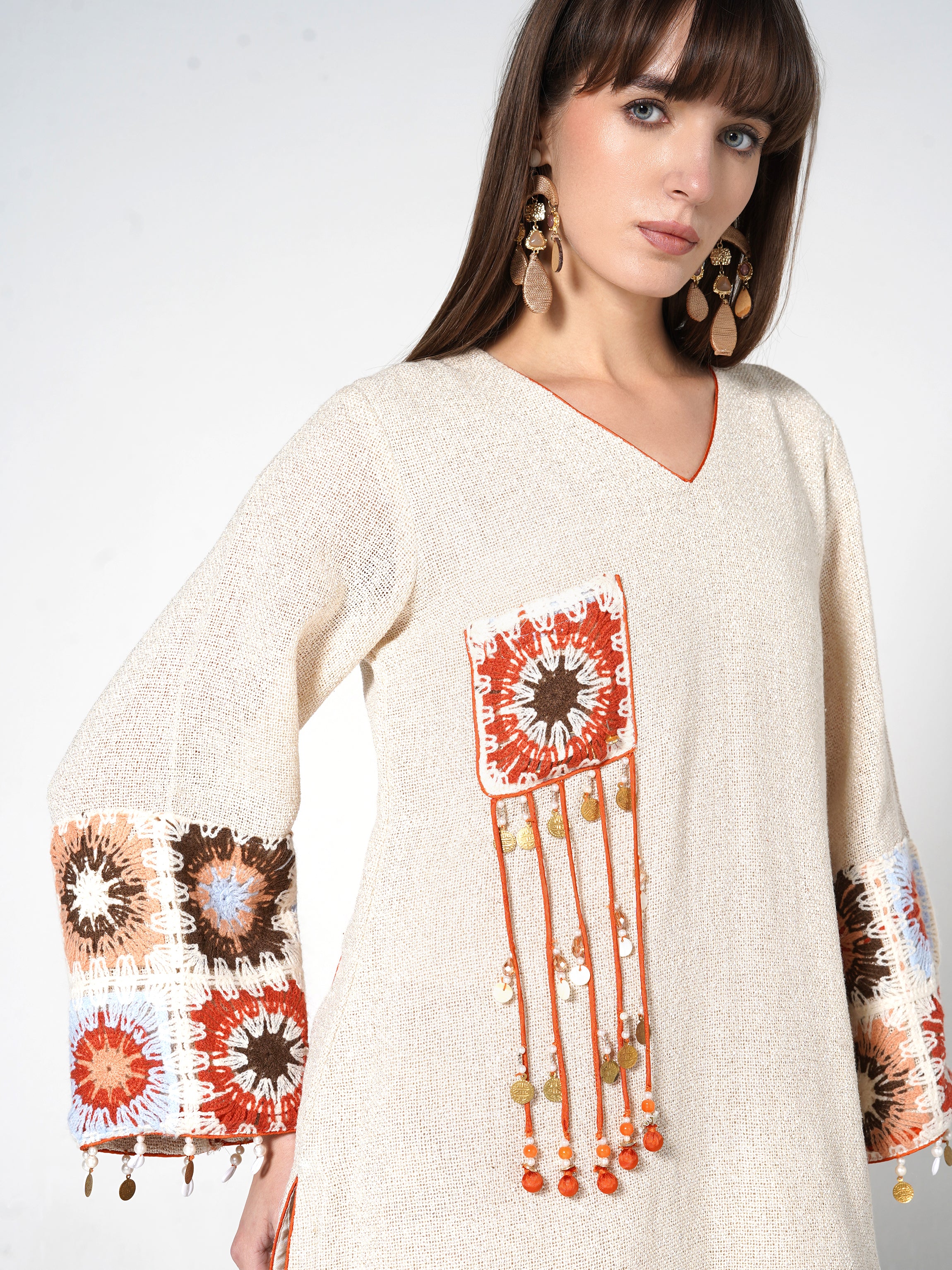 Neutral Beige Jute Bohemian Motif Co-ord Set