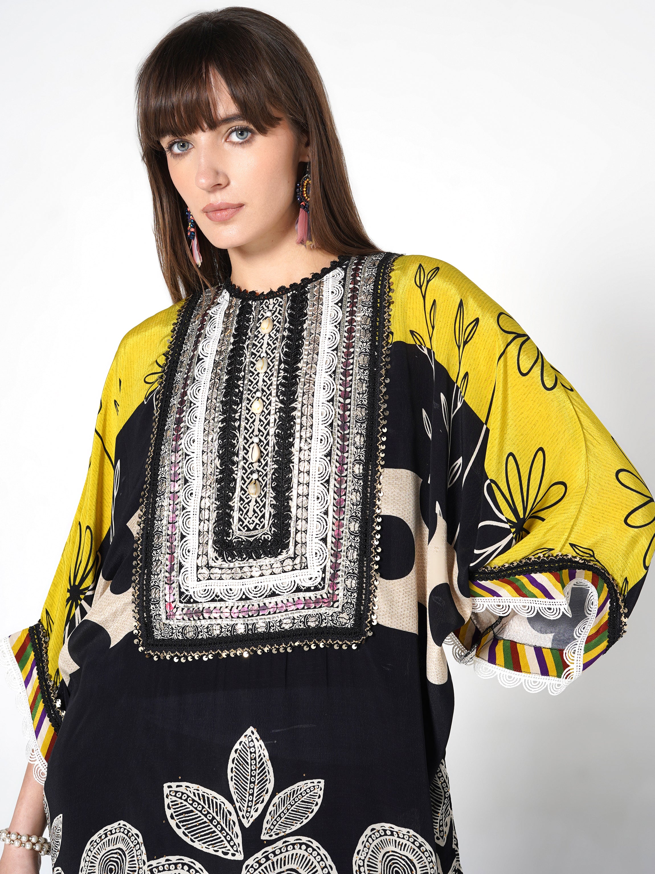 Yellow Black Printed Polka Crepe Silk Co-Ord Set