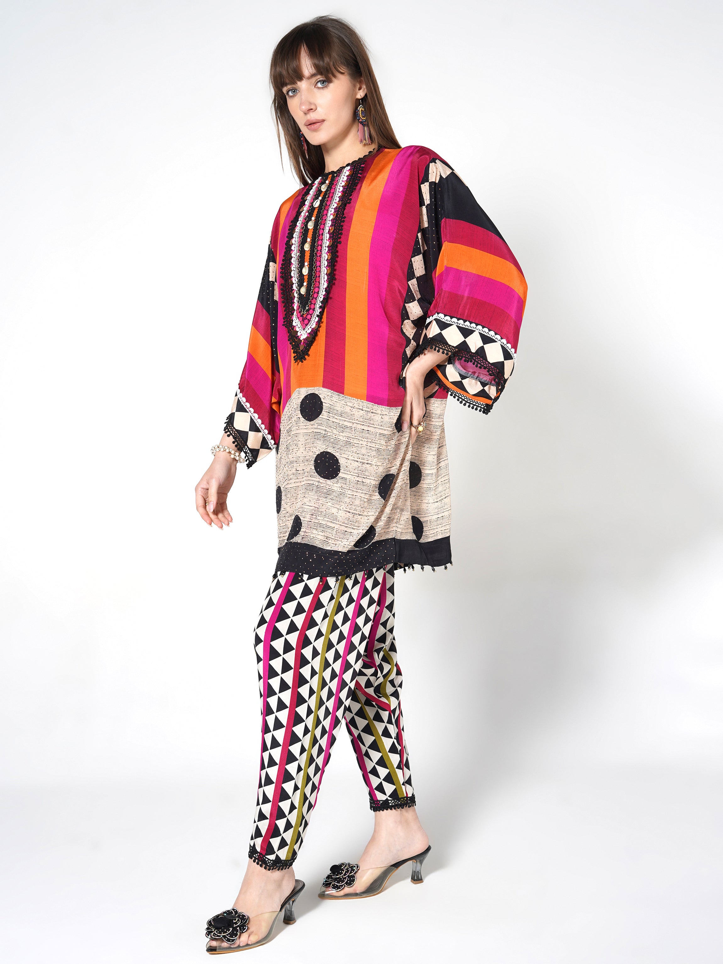 Sunset Tribal Printed Crepe Silk Co-Ord Set