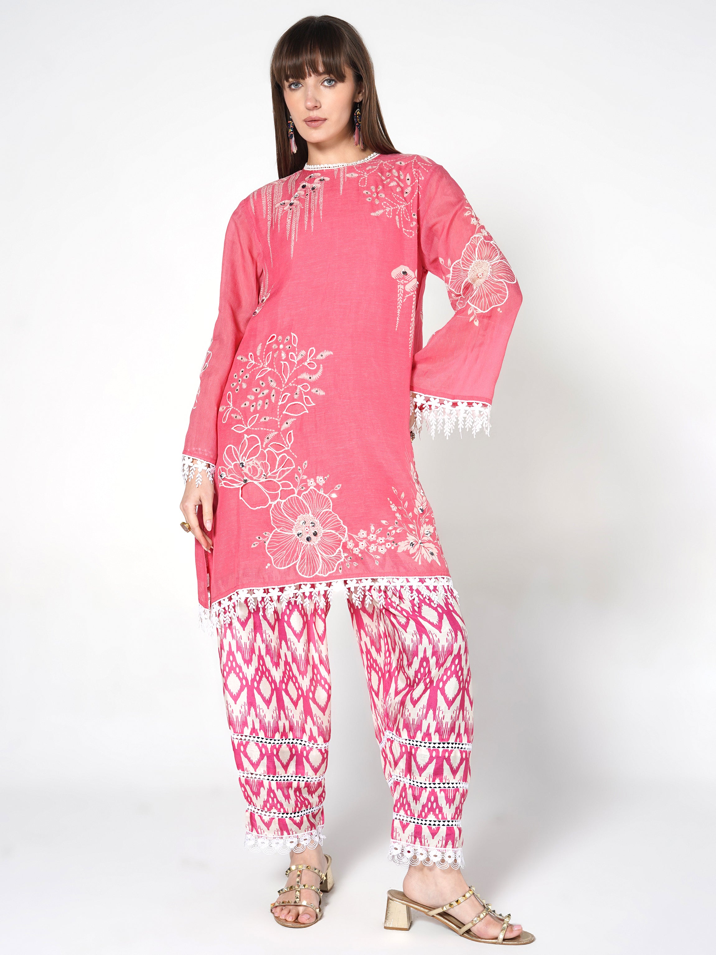 Rose Pink Printed Linen Silk Co-Ord Set