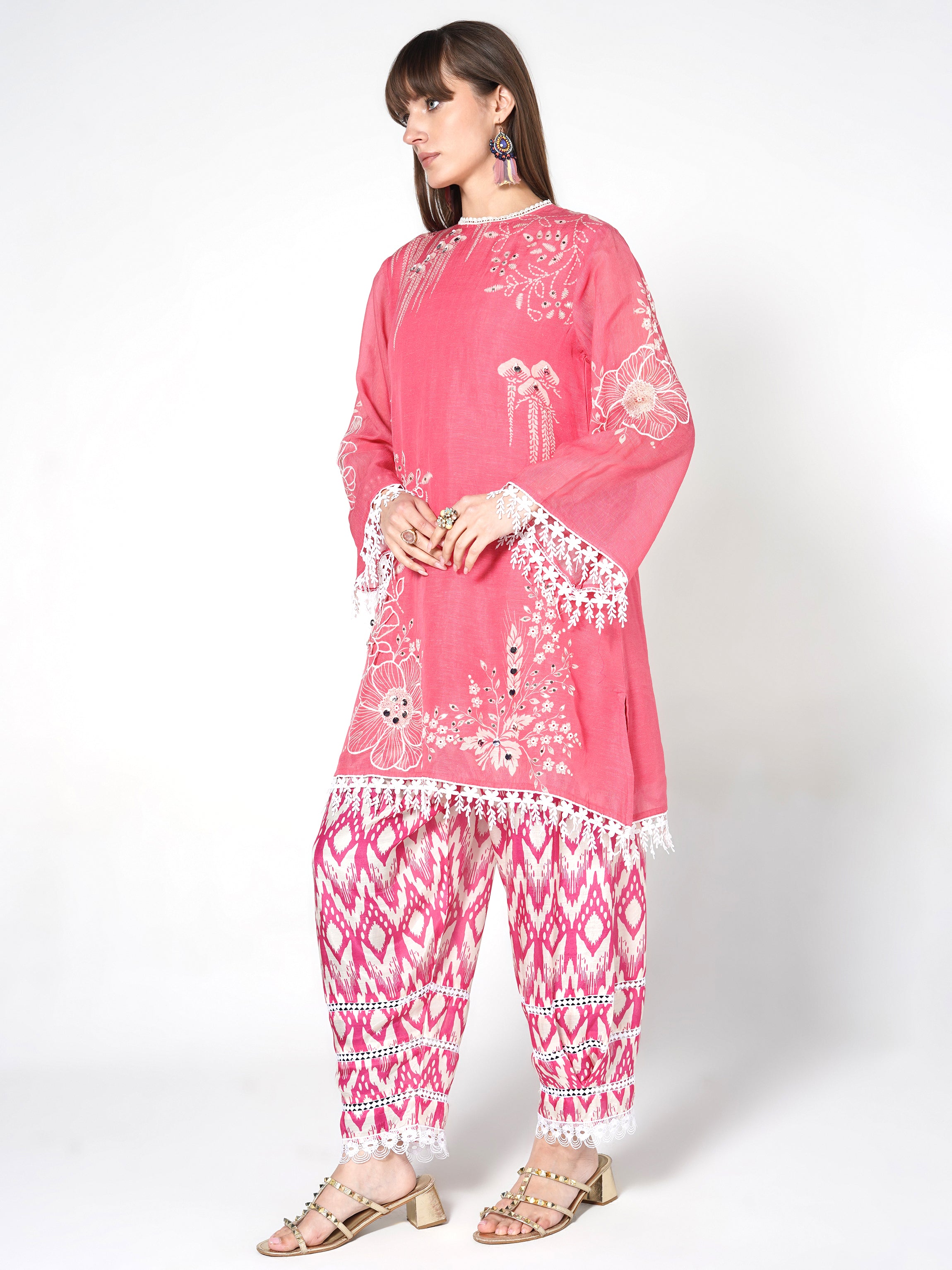 Rose Pink Printed Linen Silk Co-Ord Set