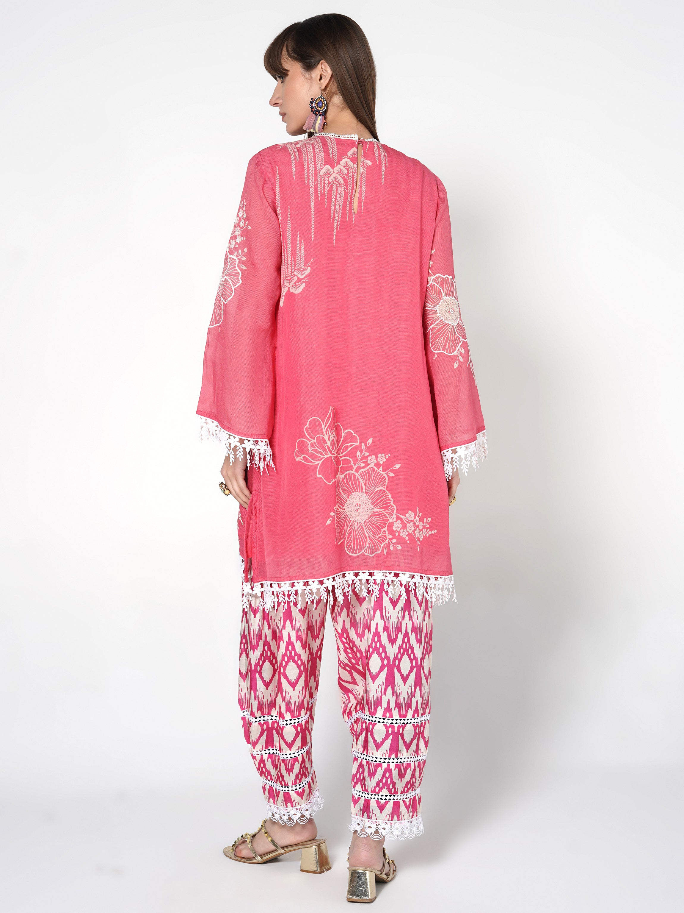 Rose Pink Printed Linen Silk Co-Ord Set
