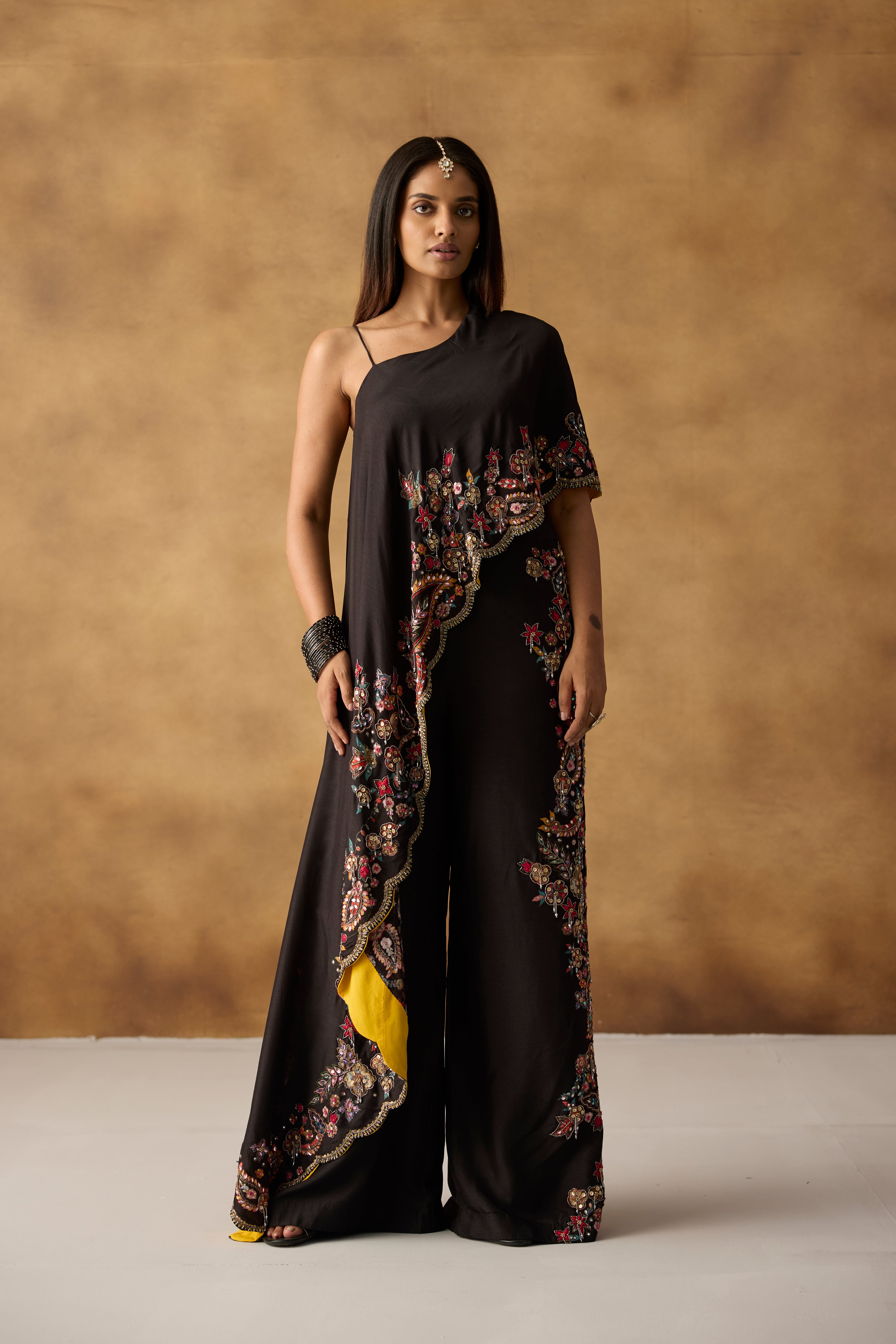 Classic Black Embellished Chanderi Silk Co-Ord Set