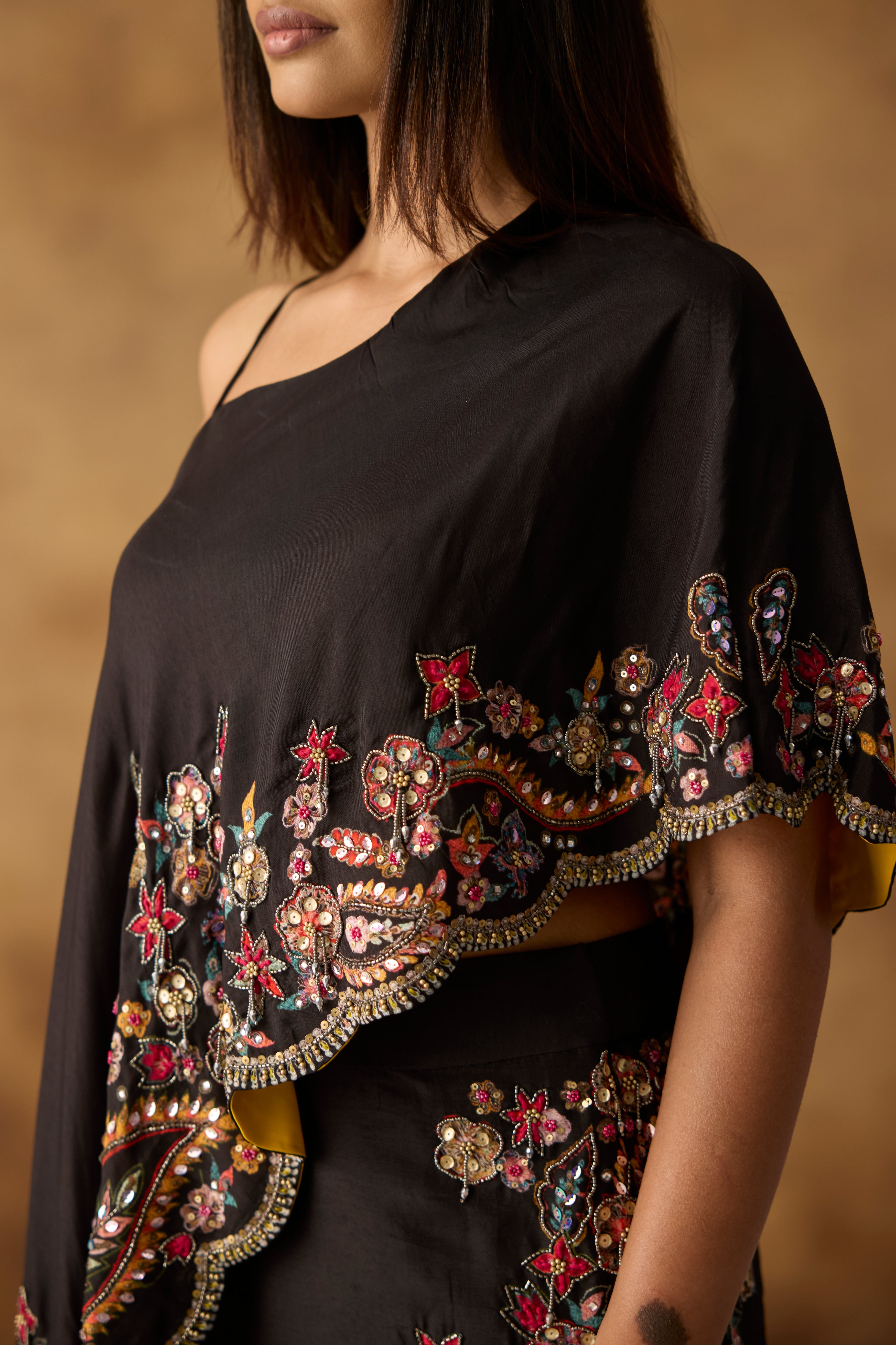 Classic Black Embellished Chanderi Silk Co-Ord Set