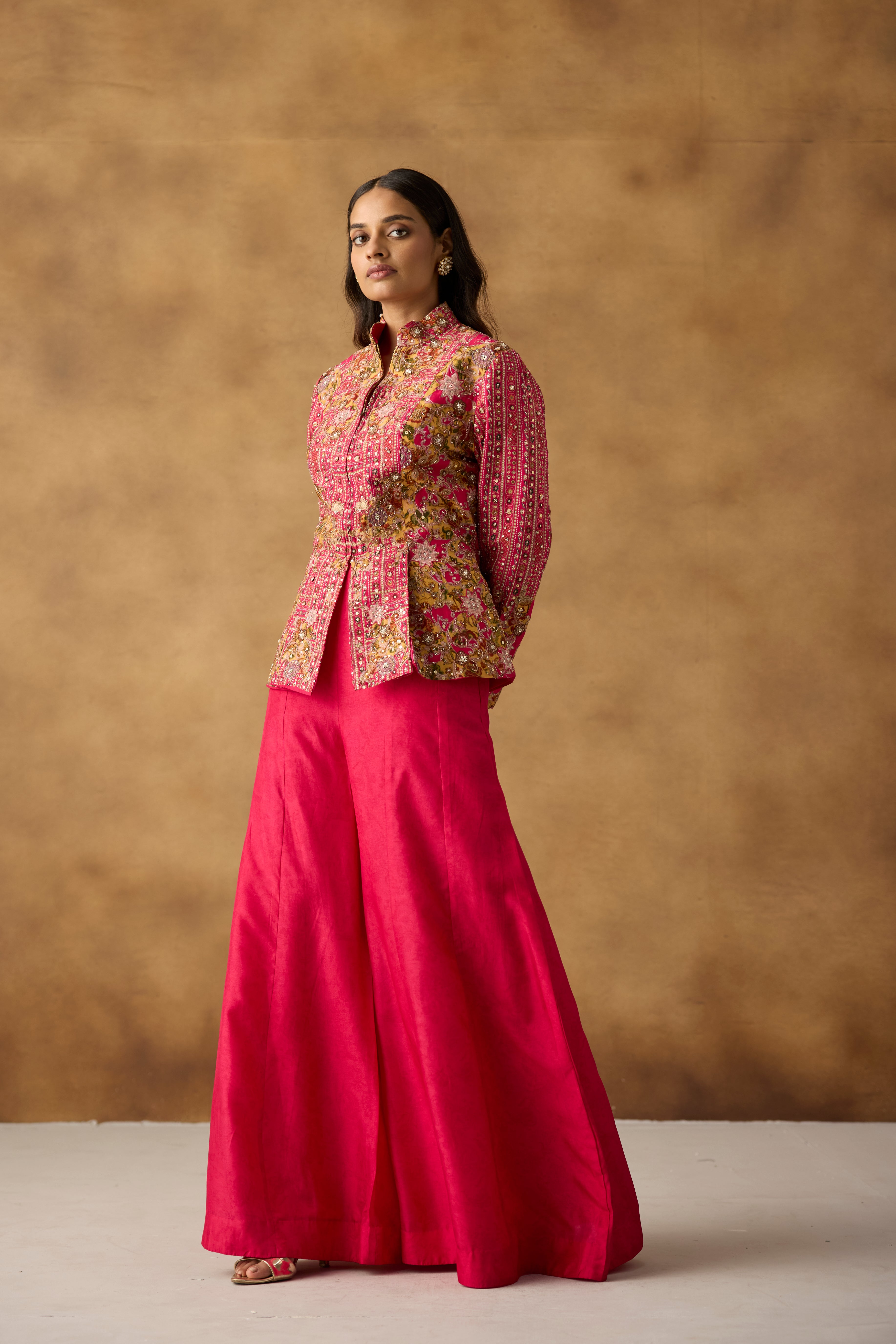 Vibrant Rani Pink Embellished Georgette Silk Co-Ord Set