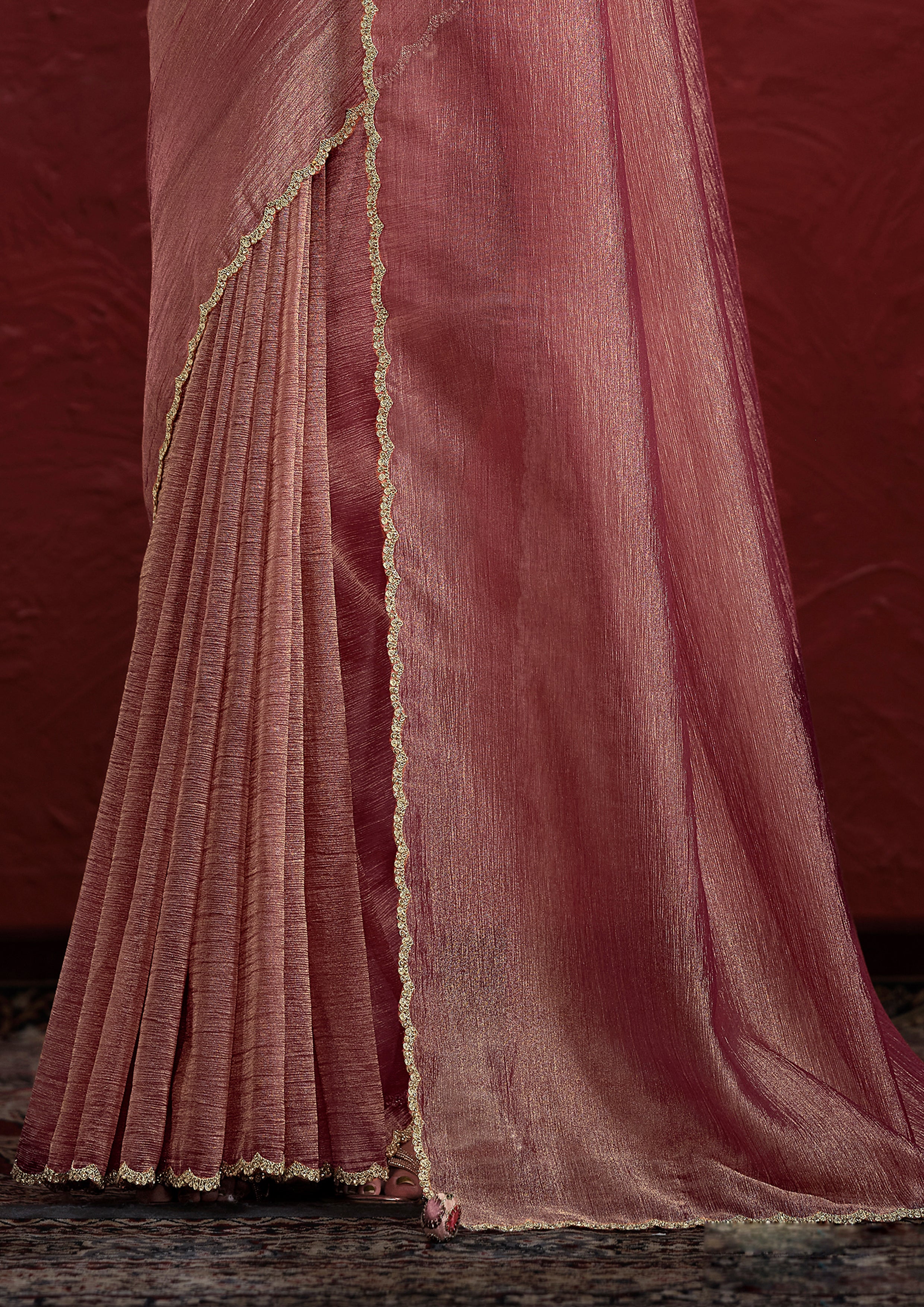Dusty Rose Embellished Tissue Silk Saree