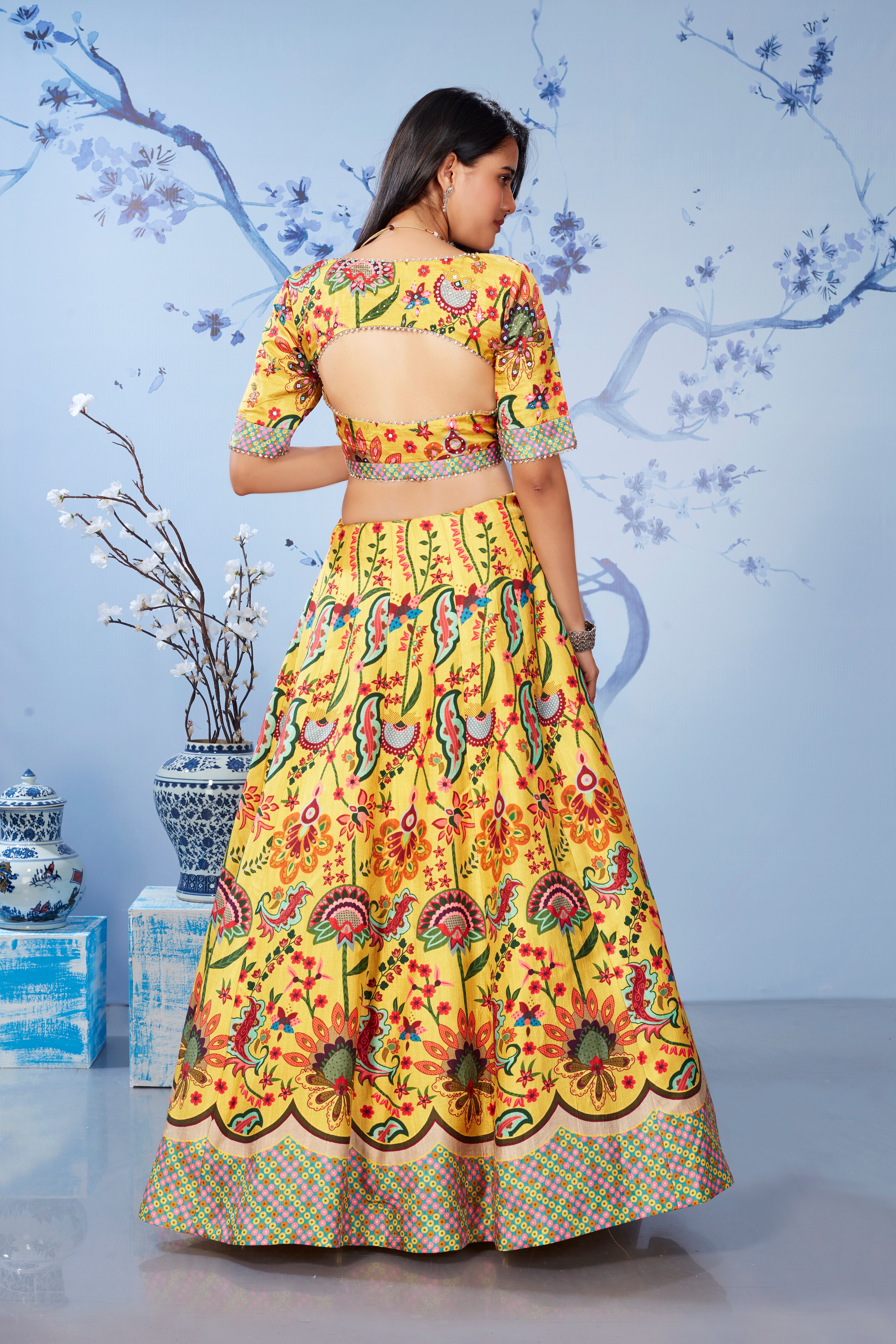 Bright Yellow Embellished Premium Silk Lehenga Set