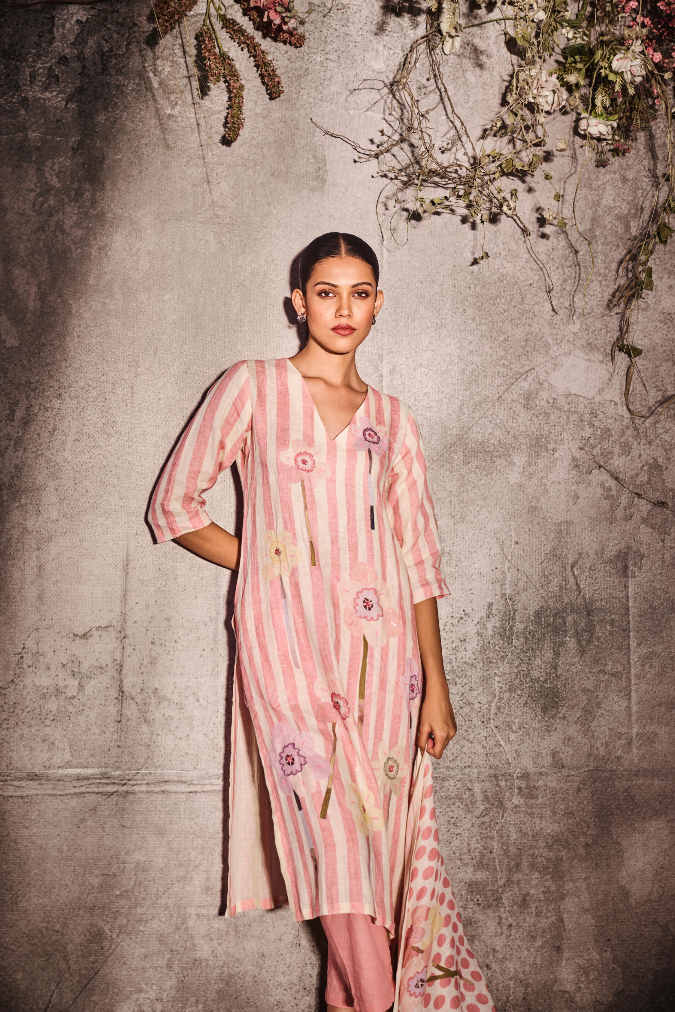 Pastel Pink Mornings Printed Linen Pant Set