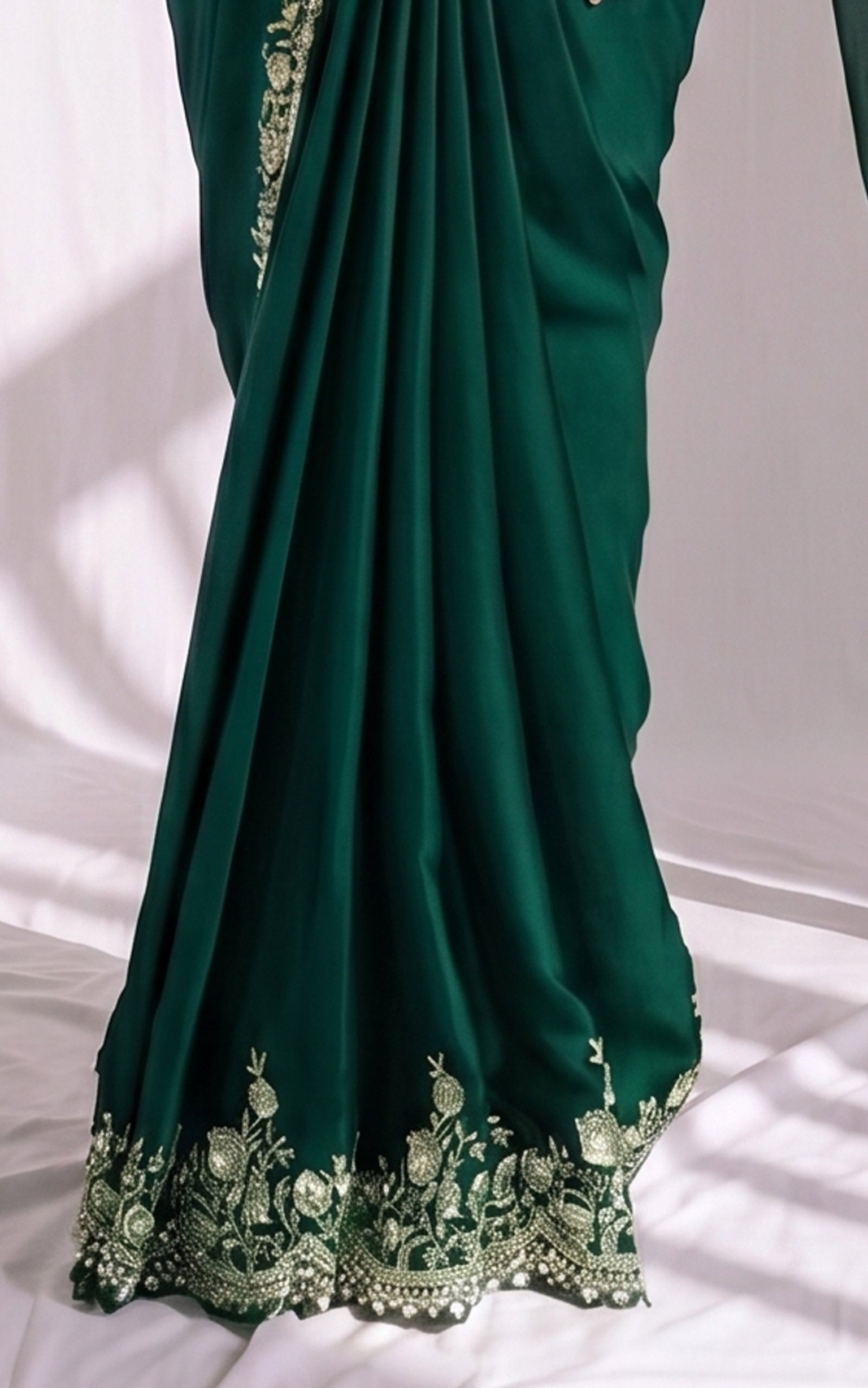 Ivy Green Embellished Satin Silk Saree