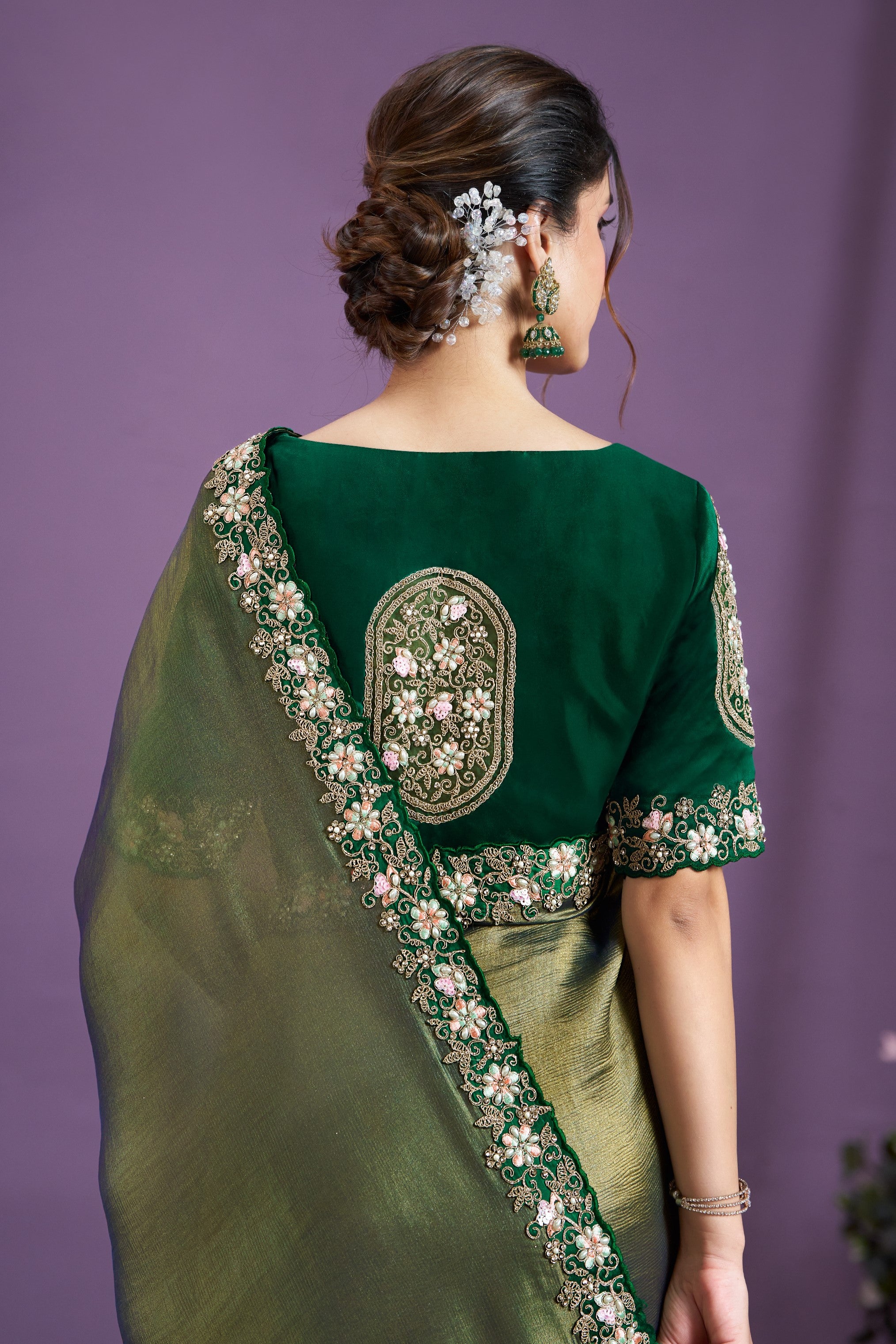 Green Grace Embellished Glass Tissue Silk Saree
