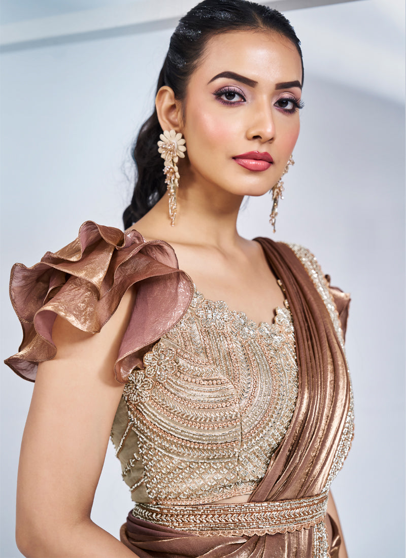 Bronze Glow Embellished Satin Silk Saree