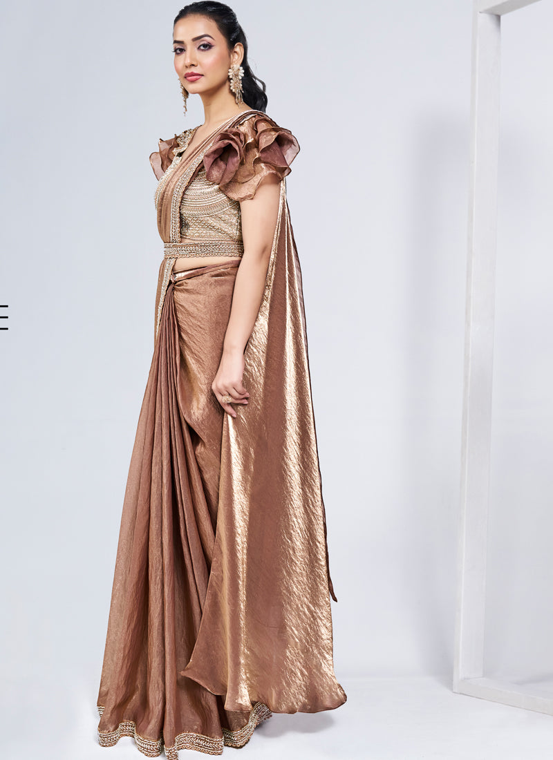Bronze Glow Embellished Satin Silk Saree