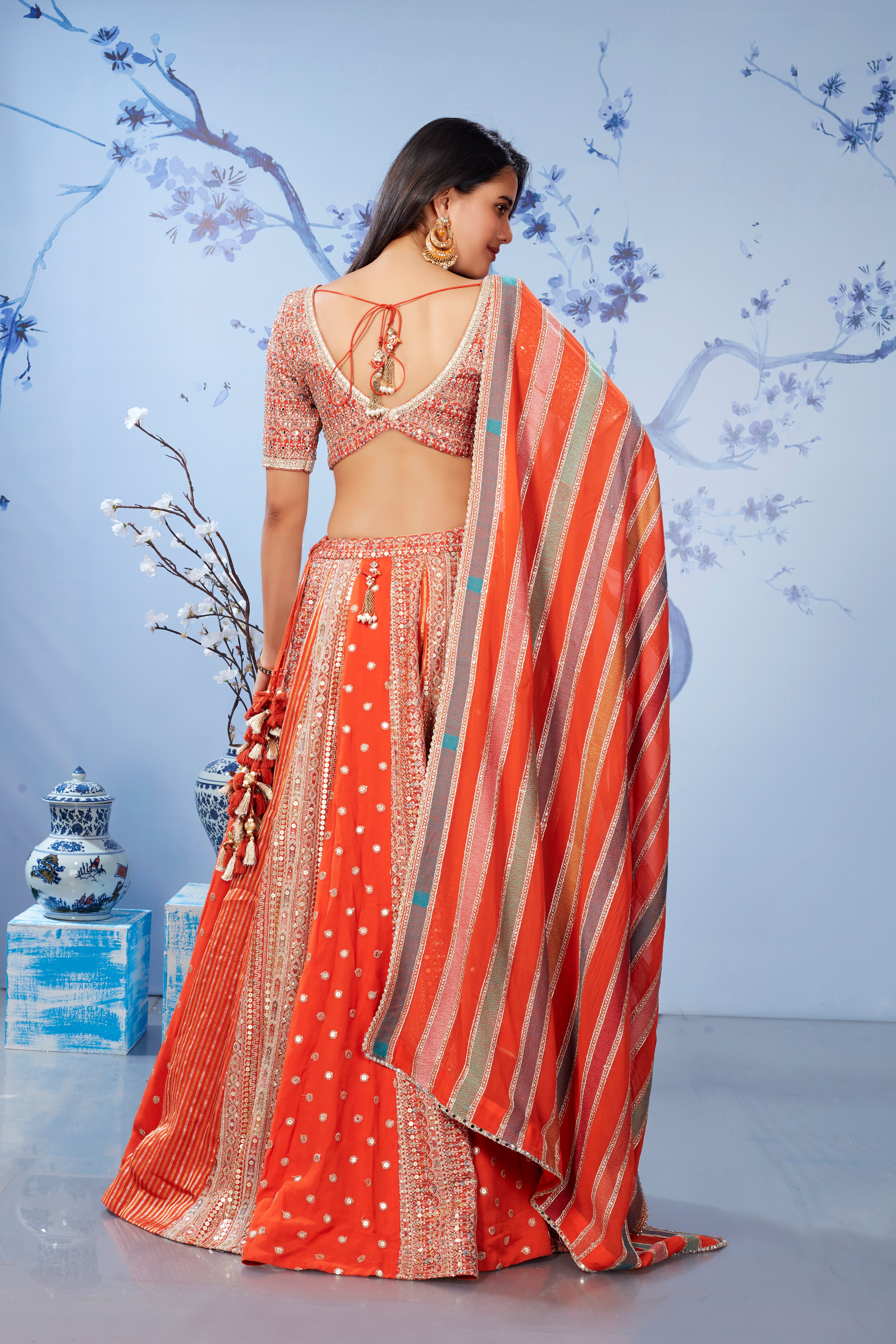 Scarlet Red Embellished Premium Silk Lehenga Set