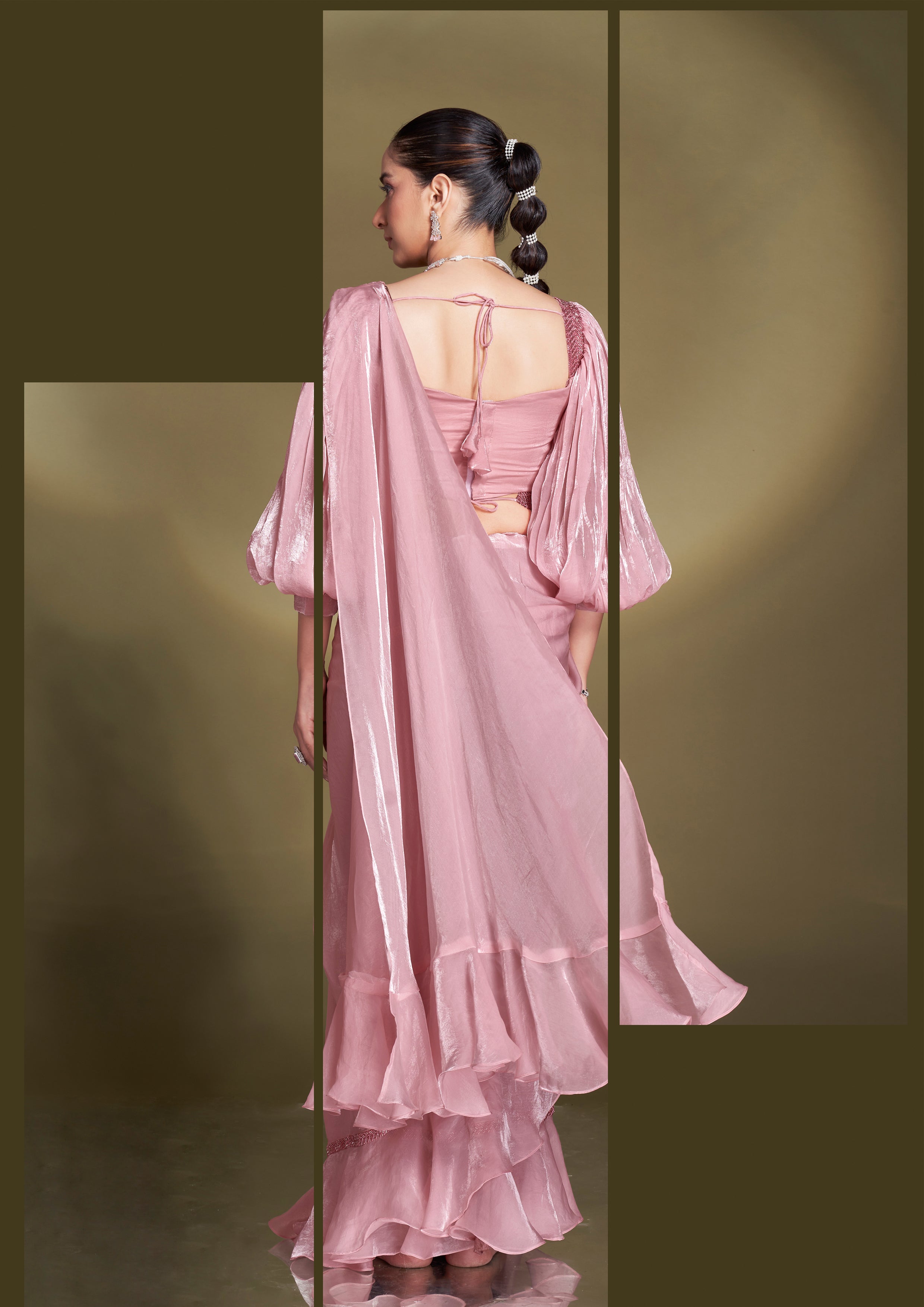 Onion Pink Embellished Satin Silk Saree