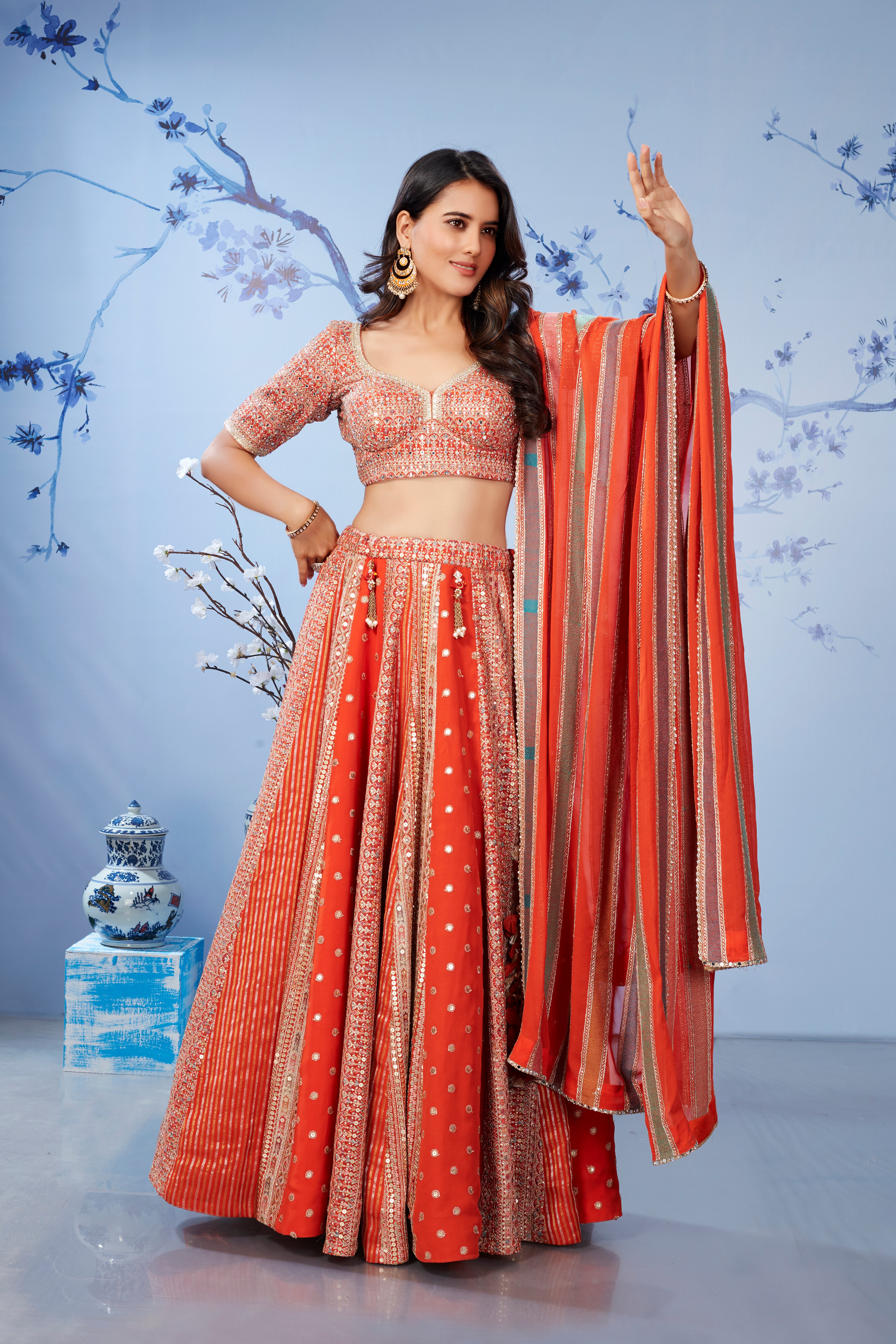 Scarlet Red Embellished Premium Silk Lehenga Set