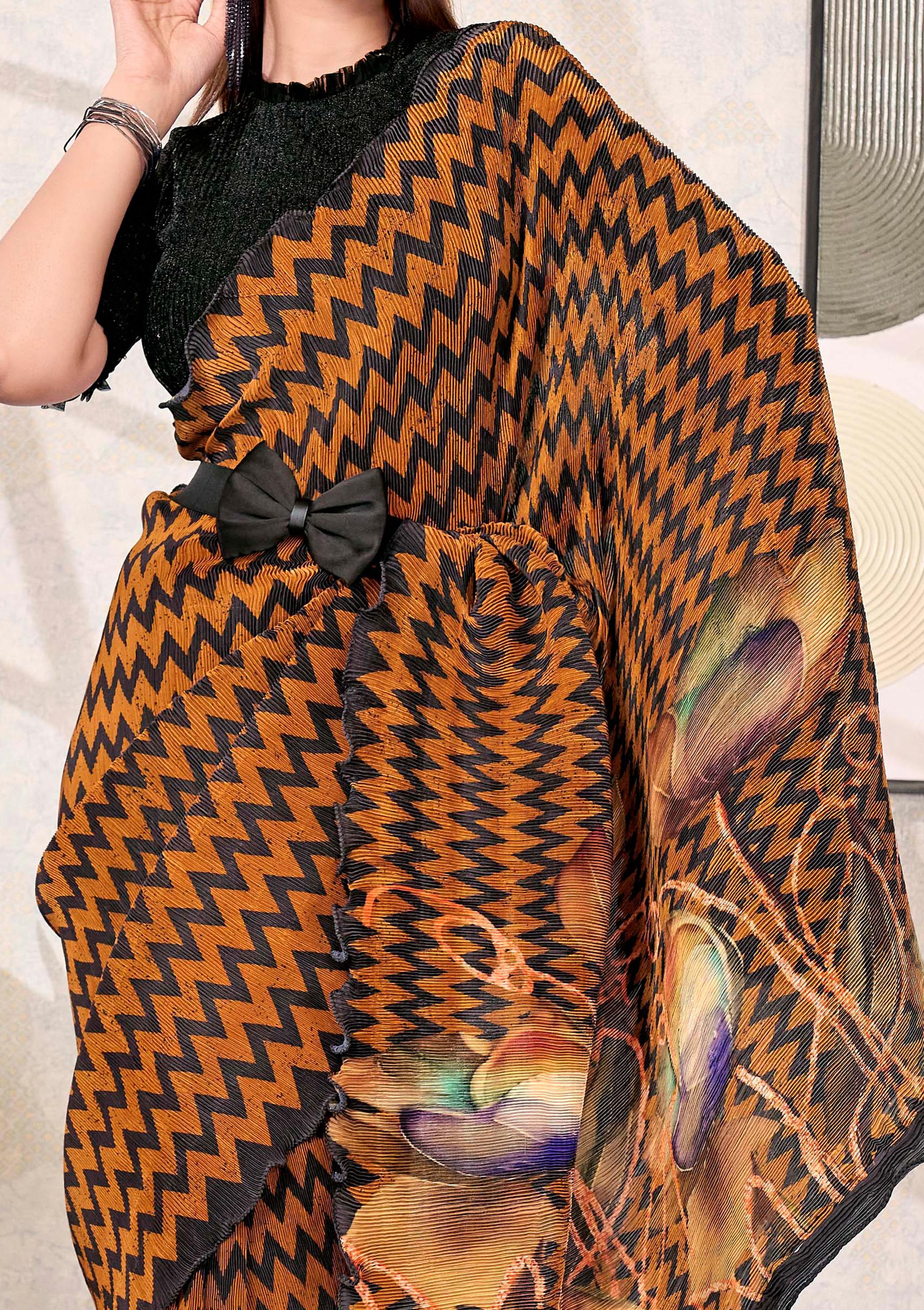 Black & Gold Satin Silk Saree