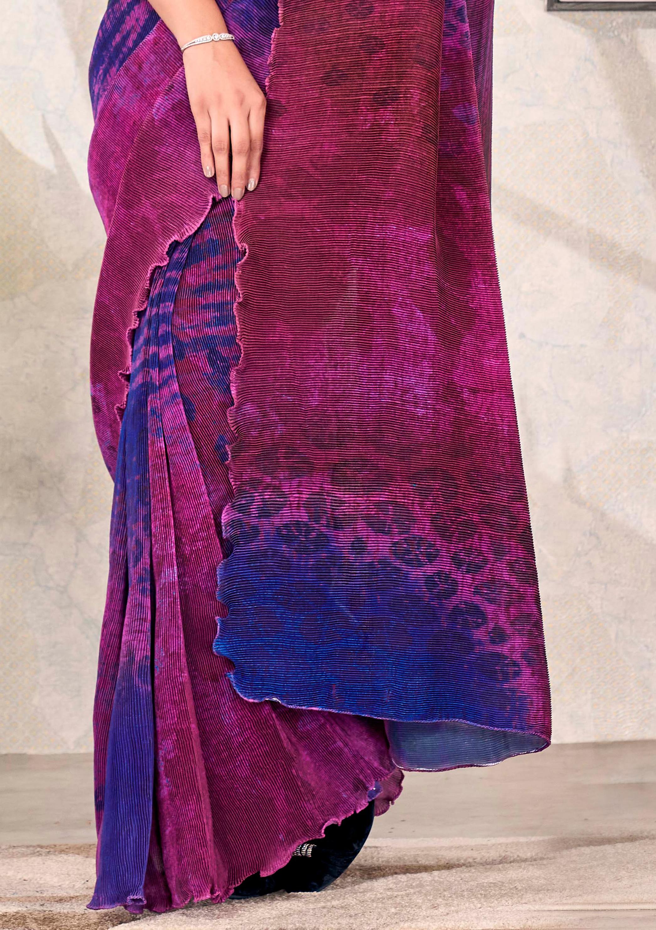 Purple Satin Silk Saree with Belt