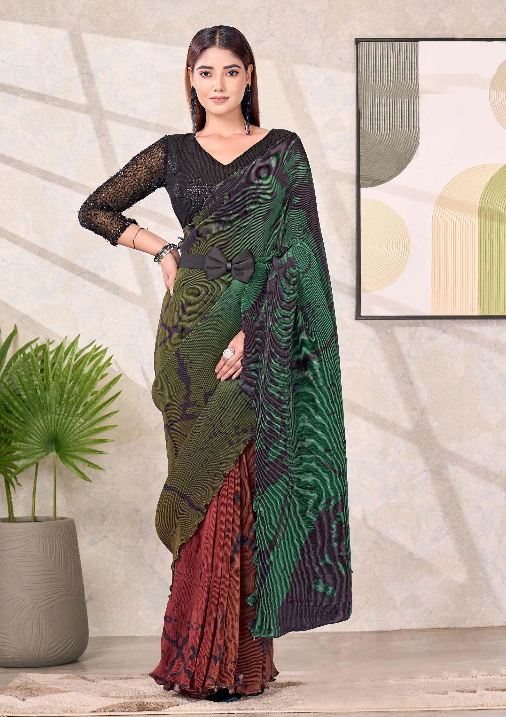 Midnight Noir Embroidered Satin Silk Saree