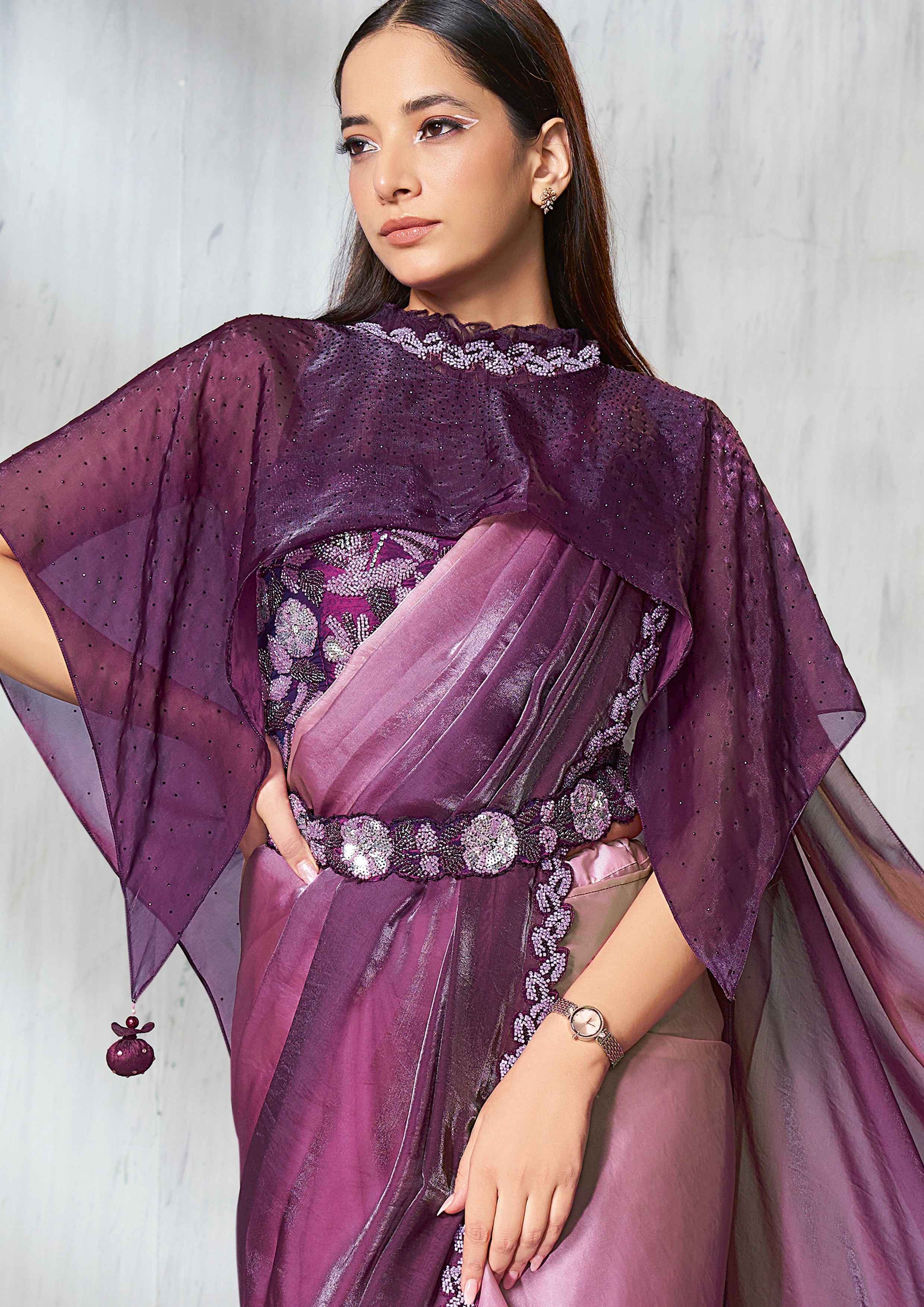 Purple Ombre Embellished Jimmy Choo Silk Saree