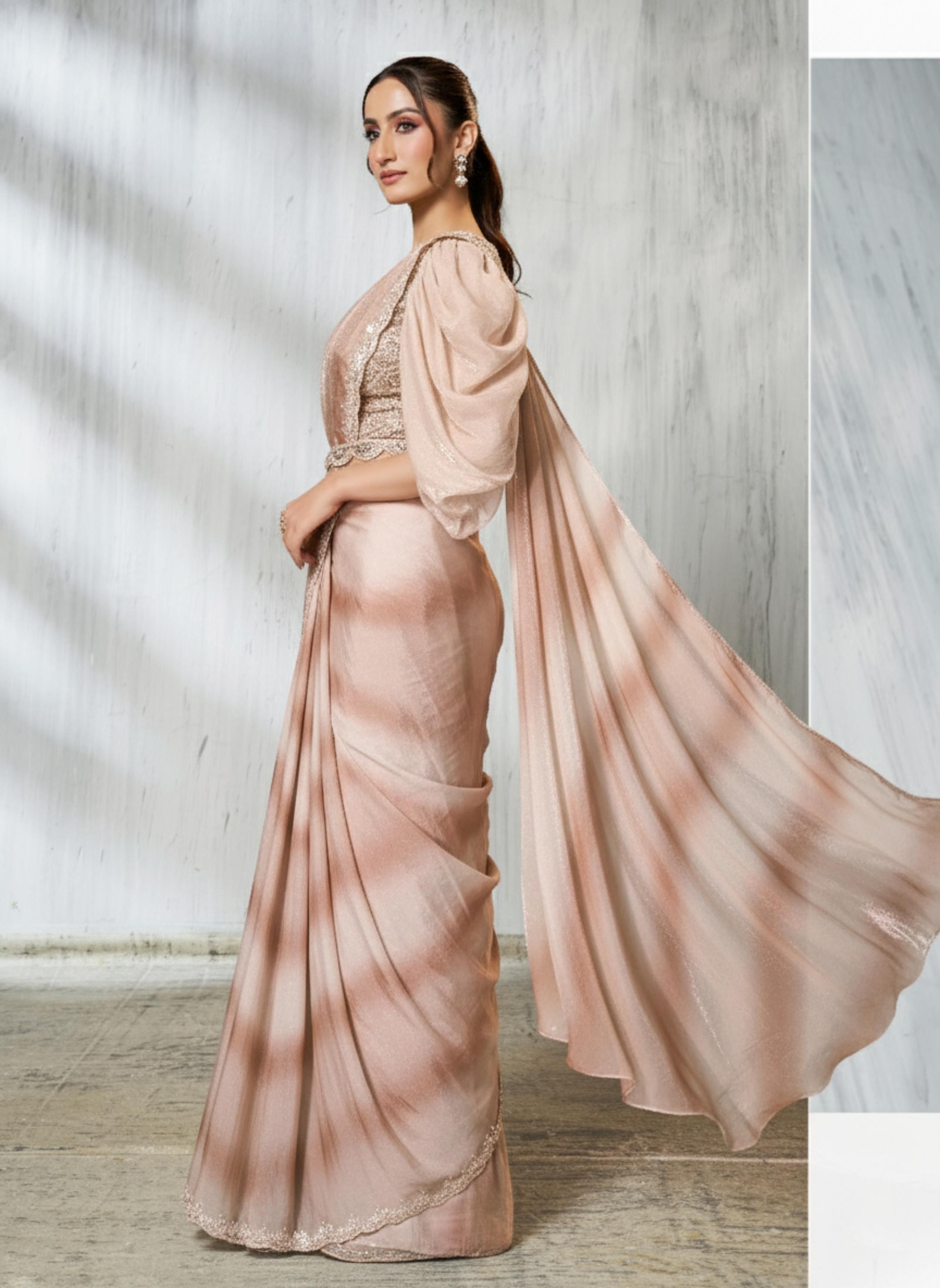 Tusser Radiance Satin Silk Saree with Shaded Lehariya