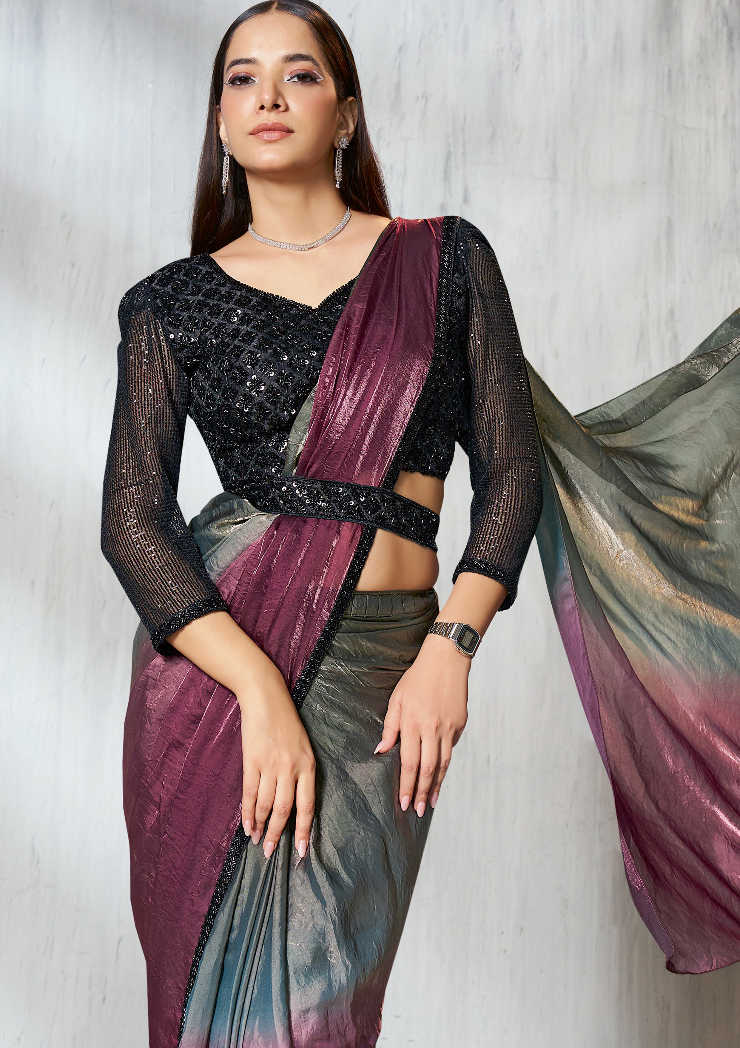 Multicolor Embellished Jimmy Choo Silk Saree