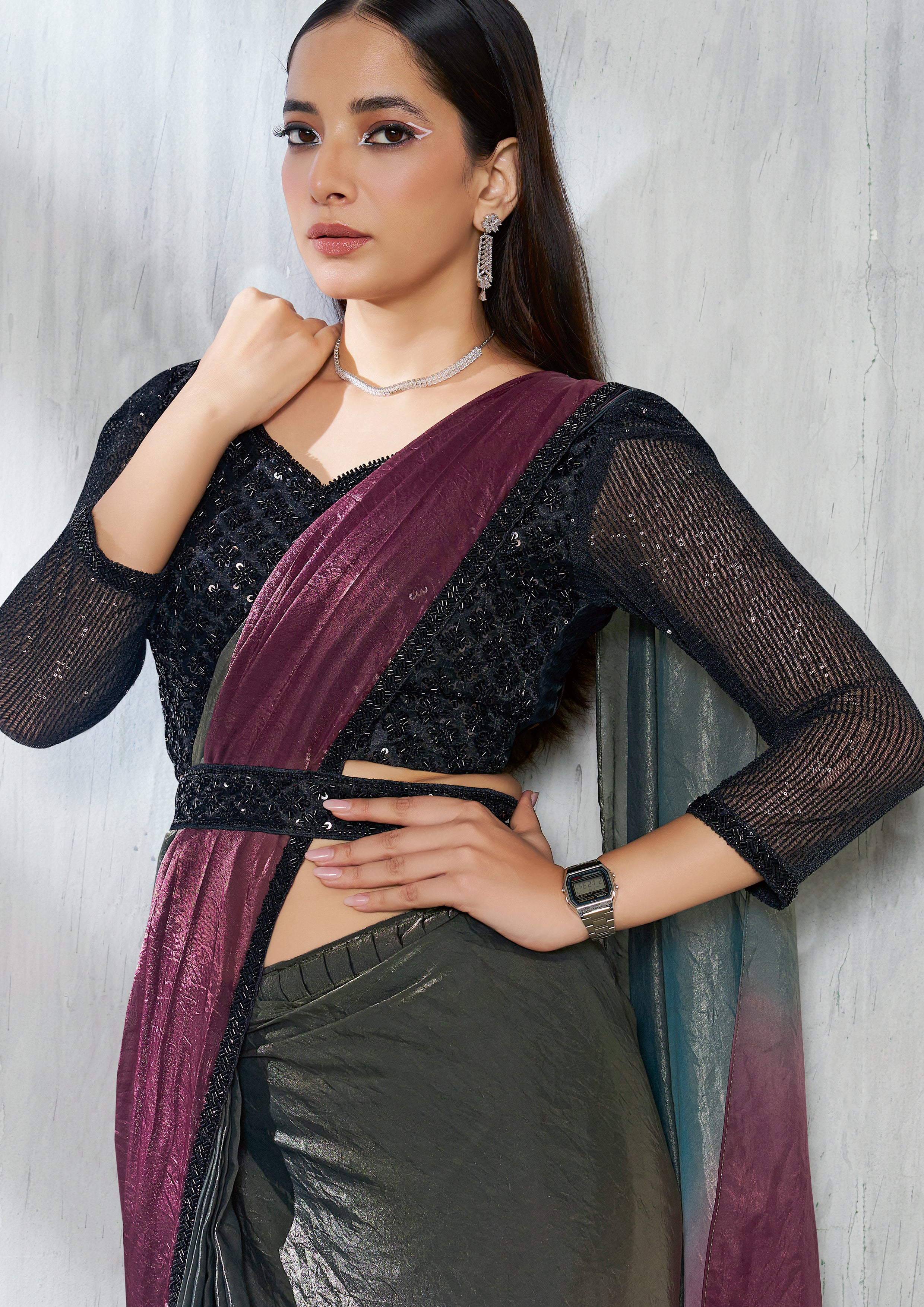 Multicolor Embellished Jimmy Choo Silk Saree