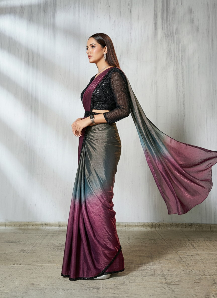 Multicolor Embellished Jimmy Choo Silk Saree