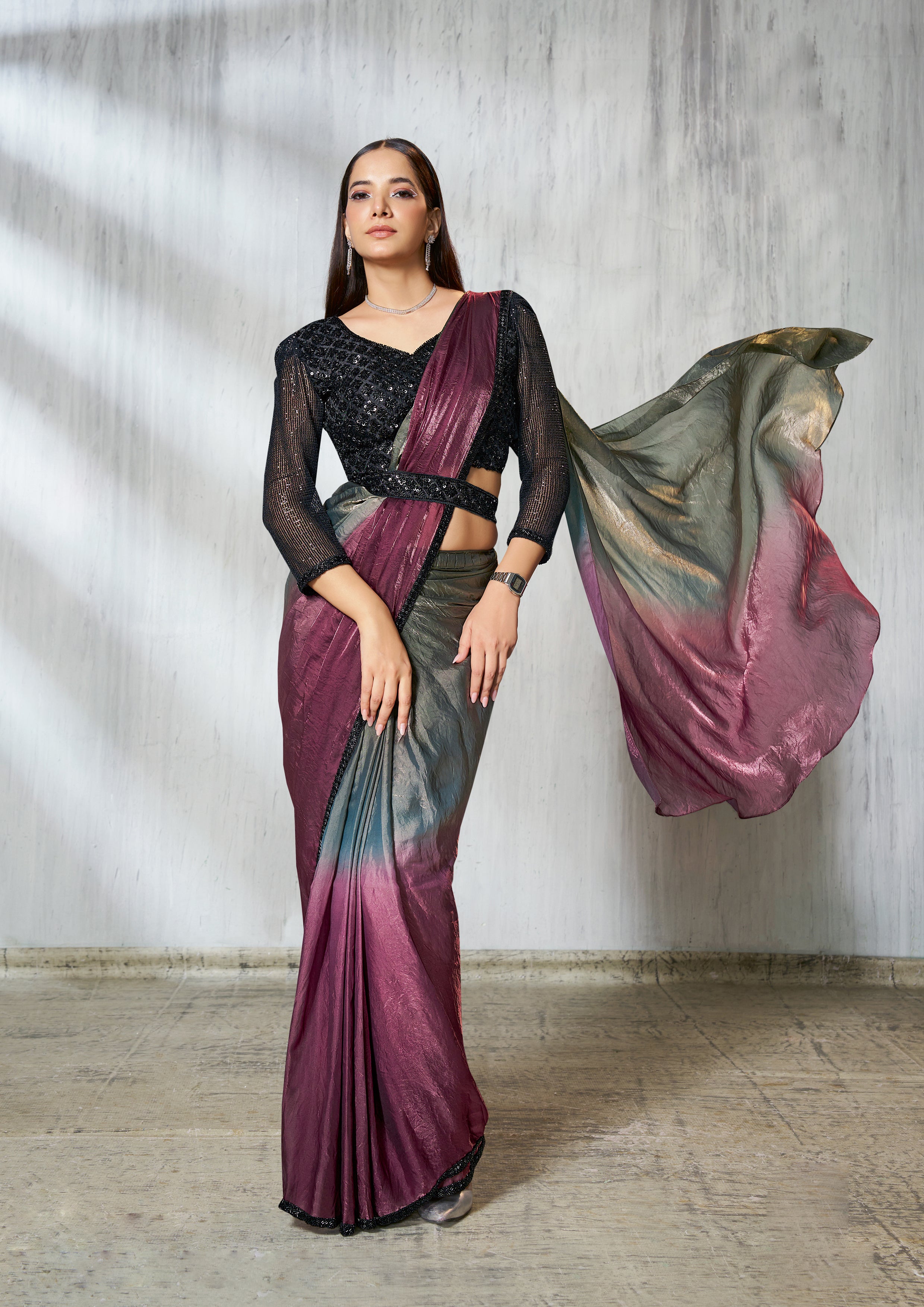 Multicolor Embellished Jimmy Choo Silk Saree
