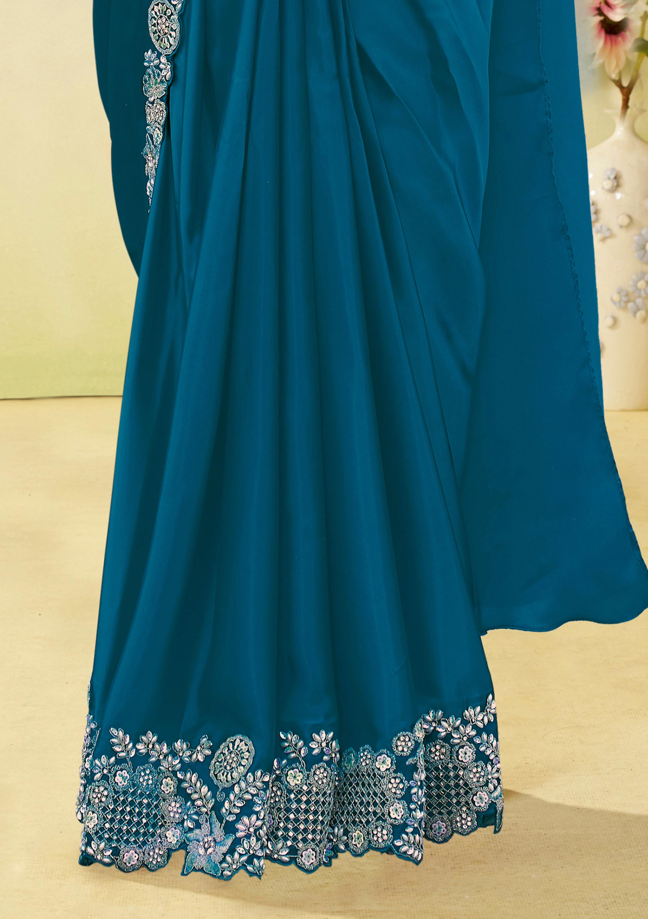 Sapphire Embellished Crepe Satin Silk Draped Saree