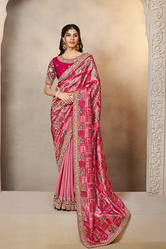 Rani Pink Embellished Gajji Jaquard Silk Saree