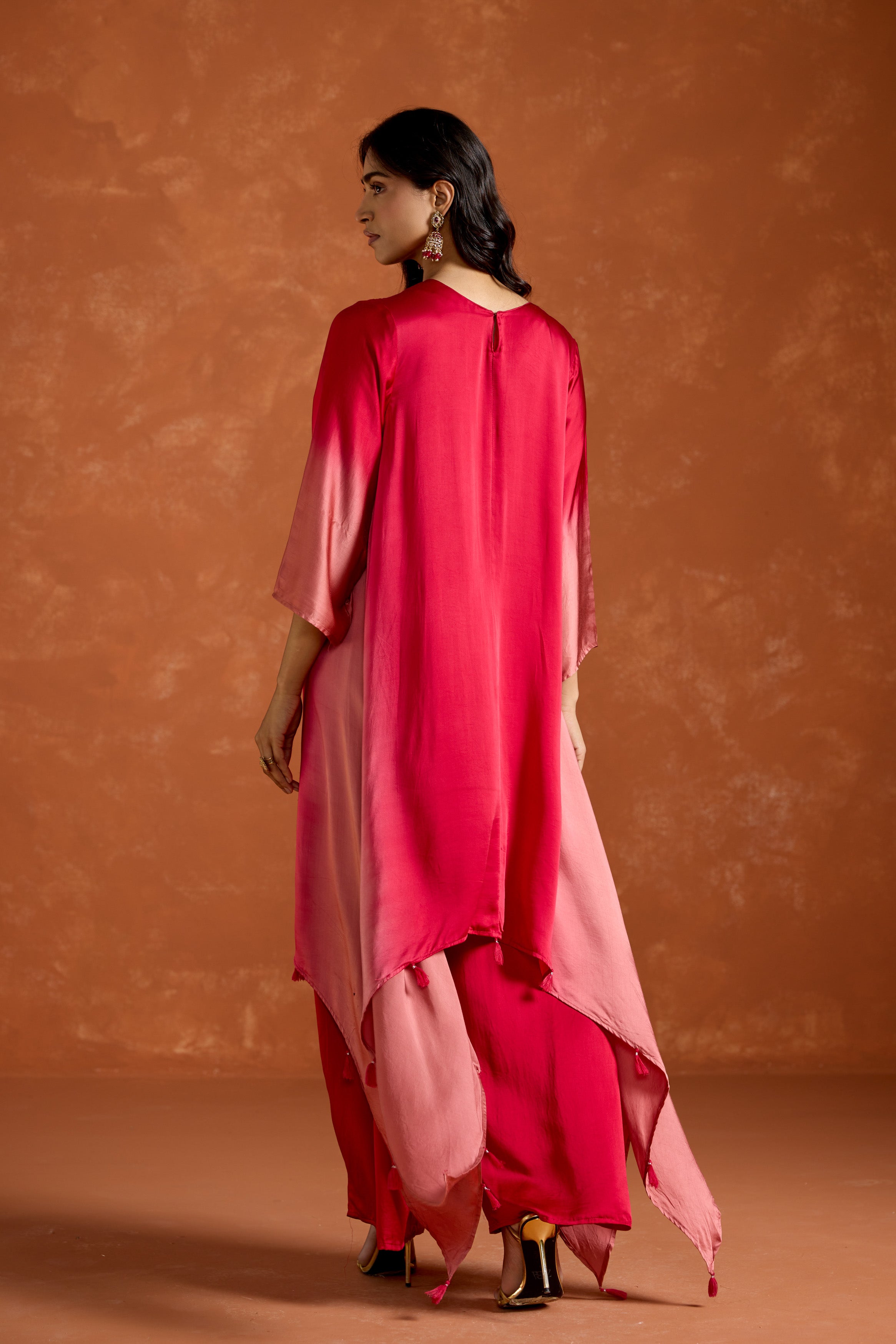 Pink Embellished Satin Silk Palazzo Set
