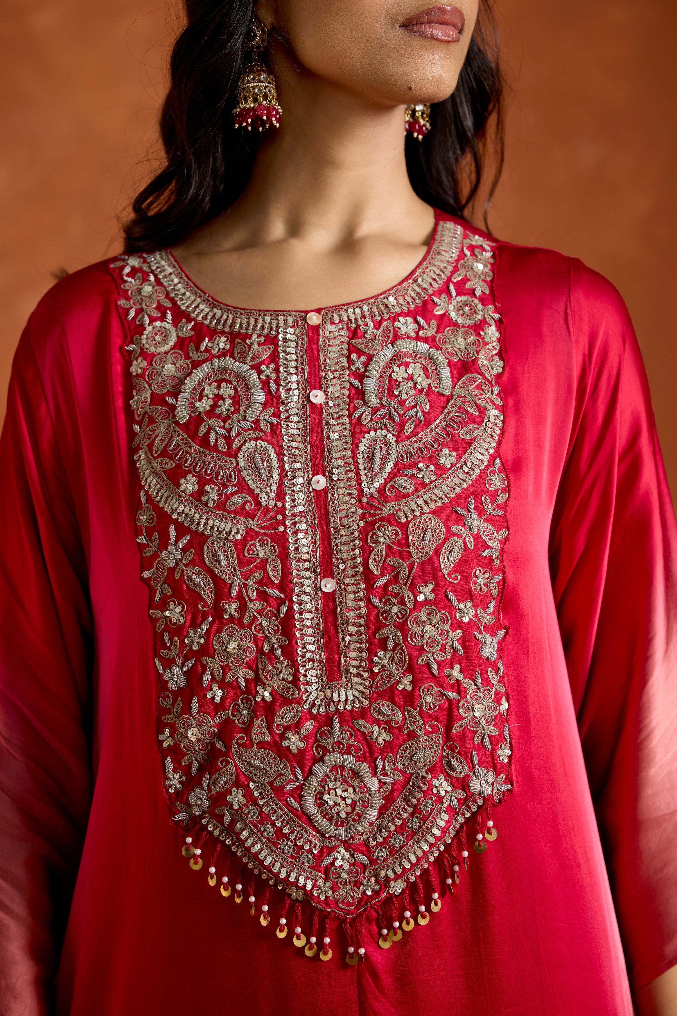 Pink Embellished Satin Silk Palazzo Set