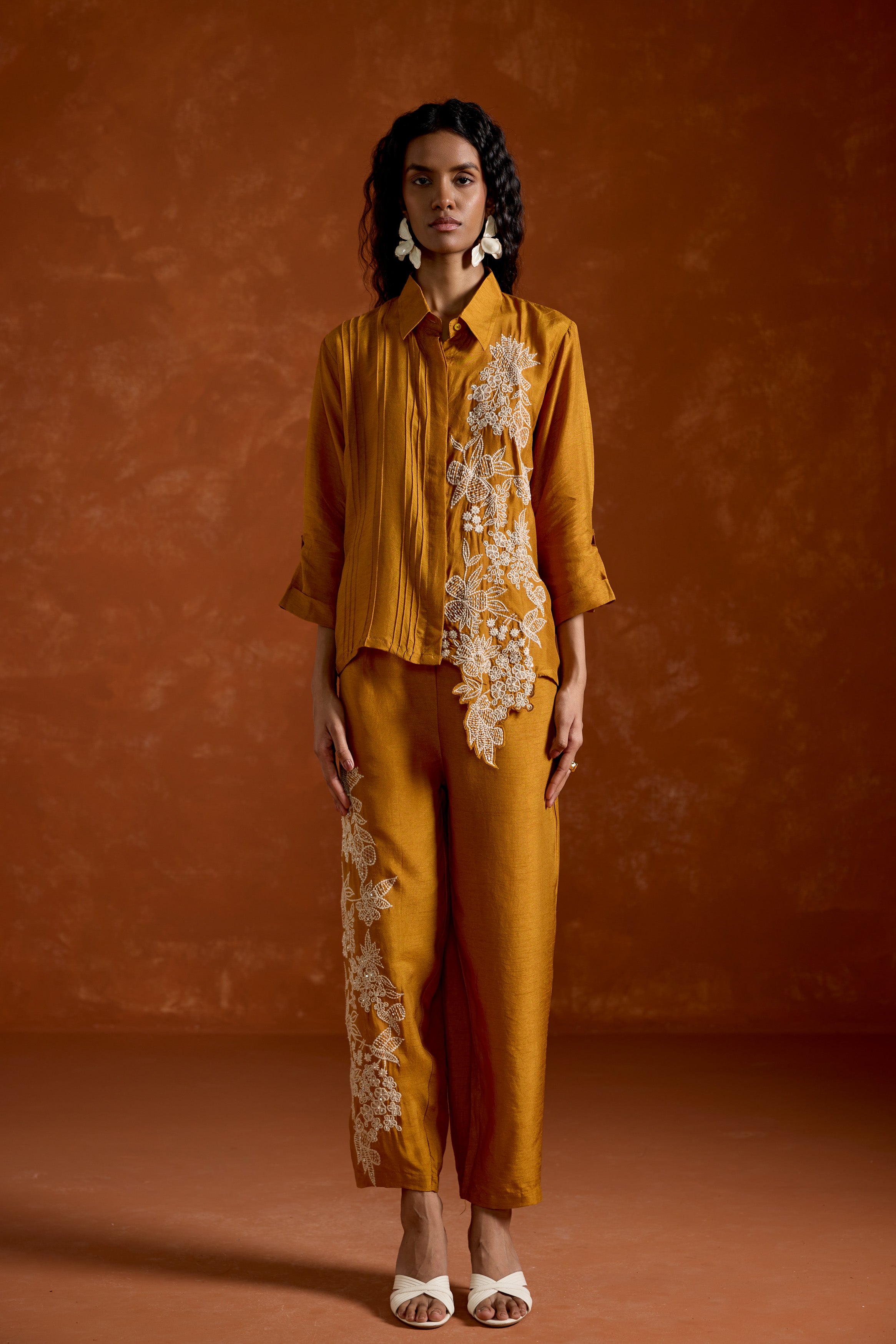 Mustard Yellow Embroidered Raw Silk Co-Ord Set
