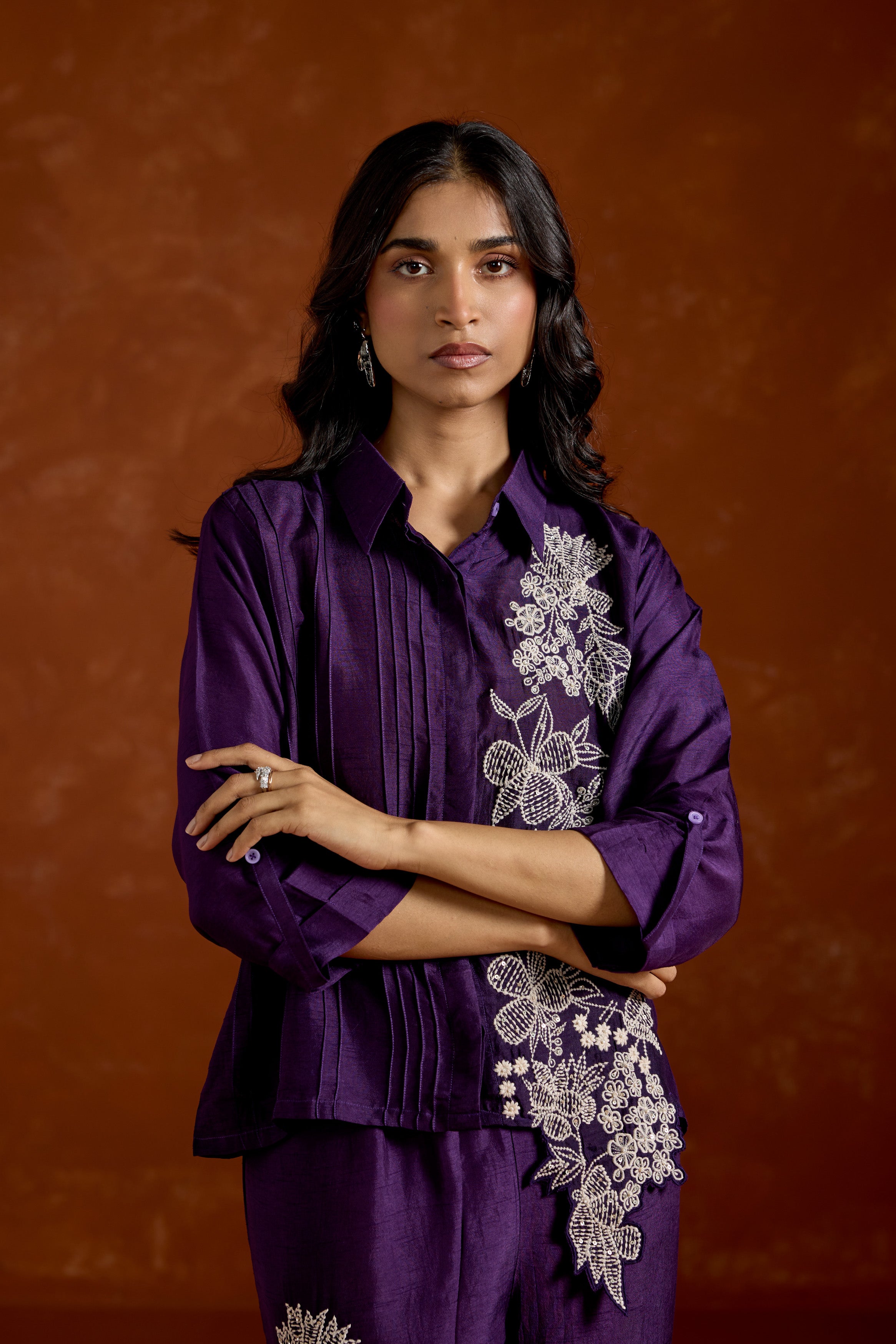 Deep Purple  Embroidered Raw Silk Co-Ord Set