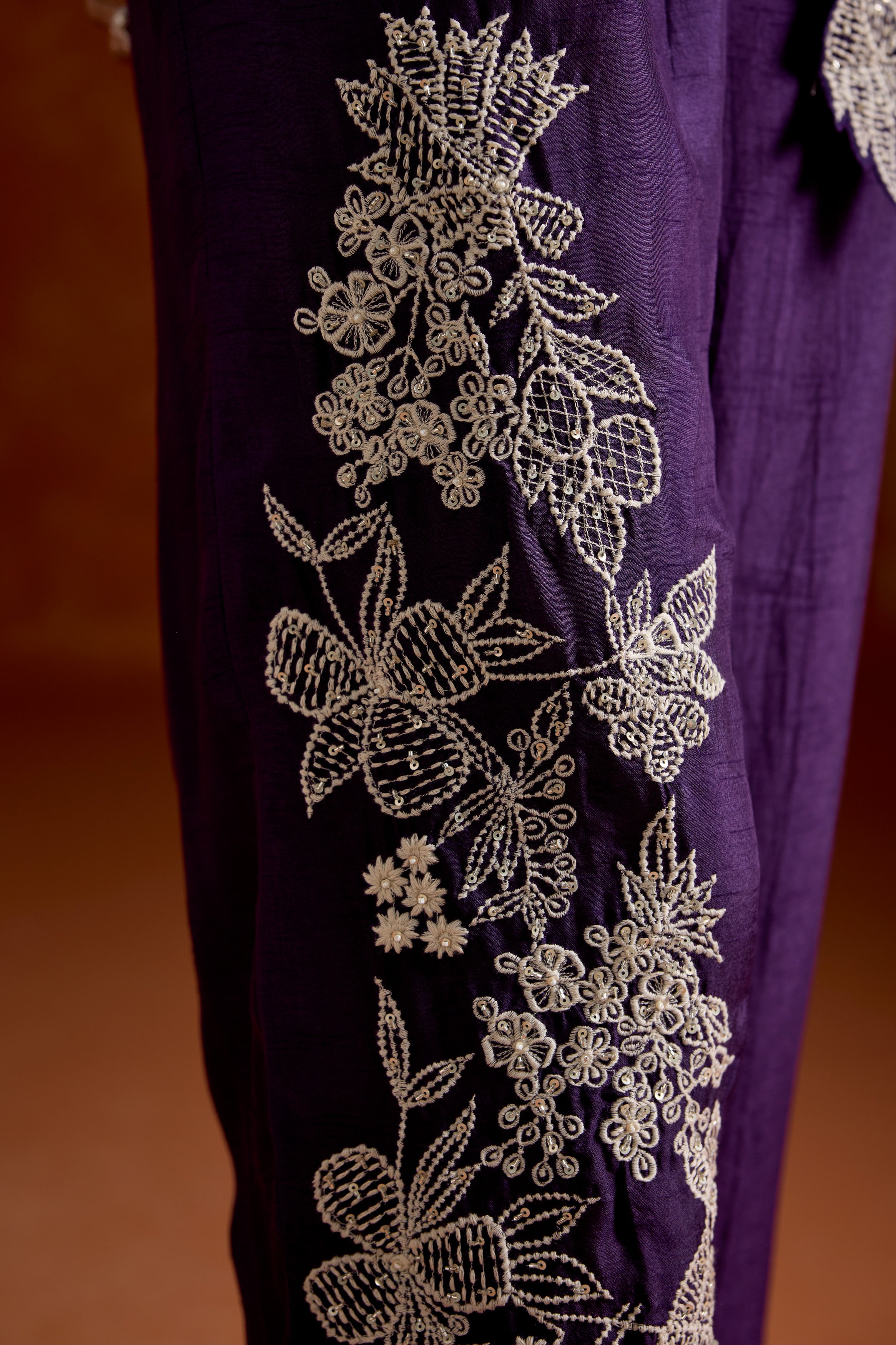 Deep Purple  Embroidered Raw Silk Co-Ord Set