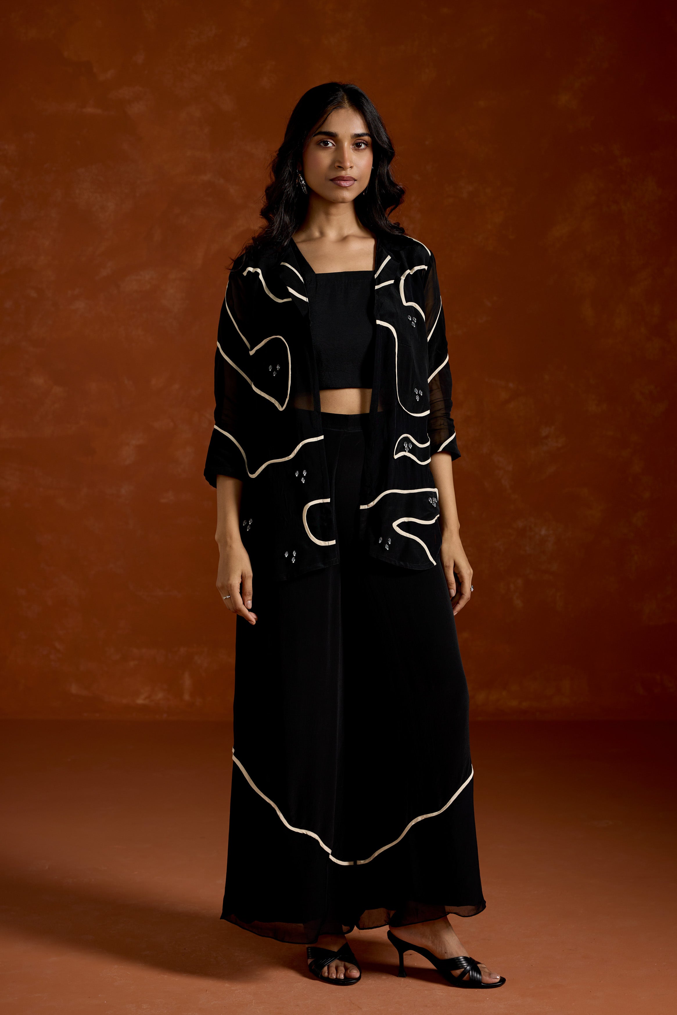 Charcoal Black Embellished Georgette Silk Co-Ord Set