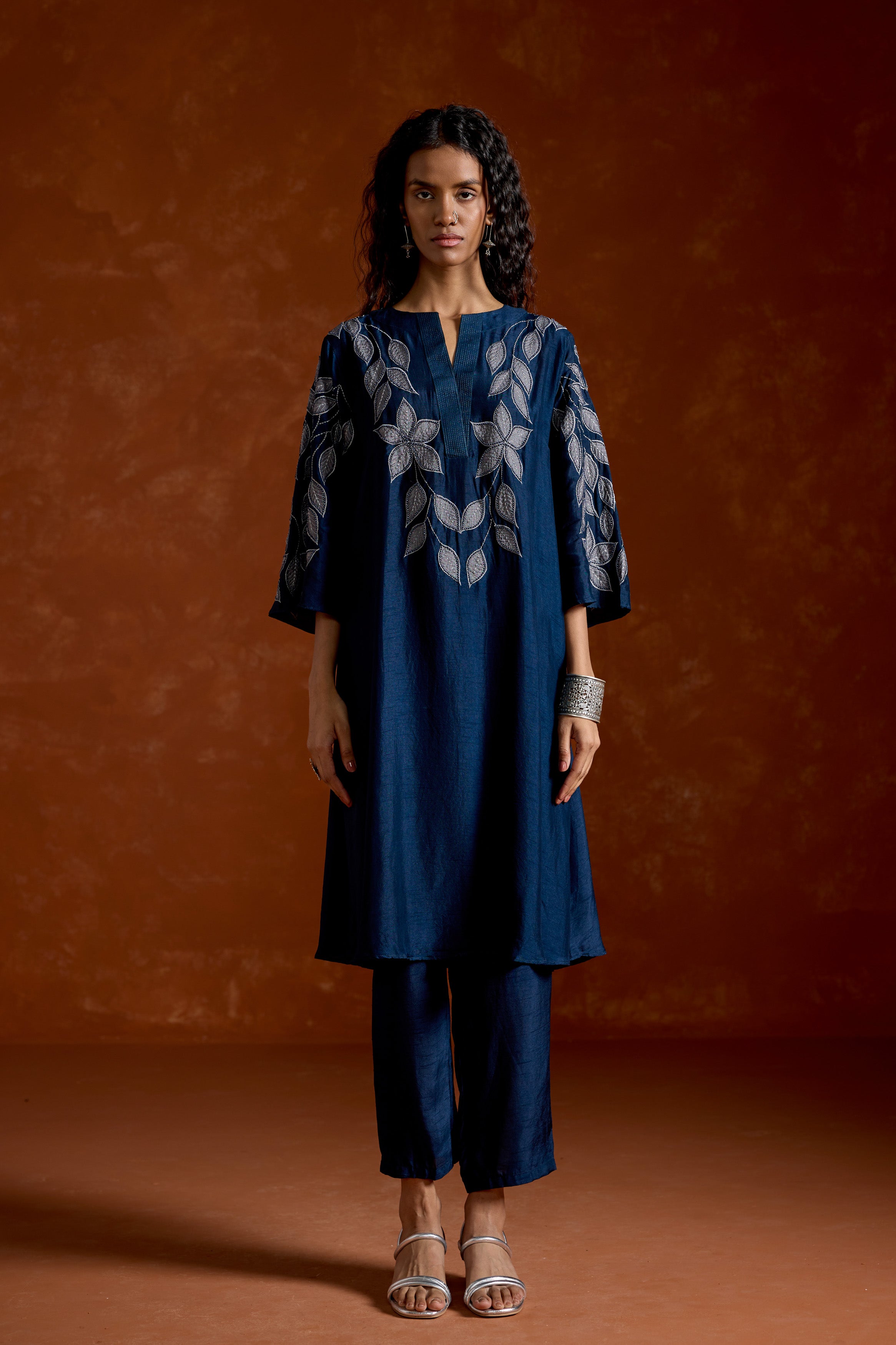 Midnight Blue Embellished Raw SiIk Kurta Set