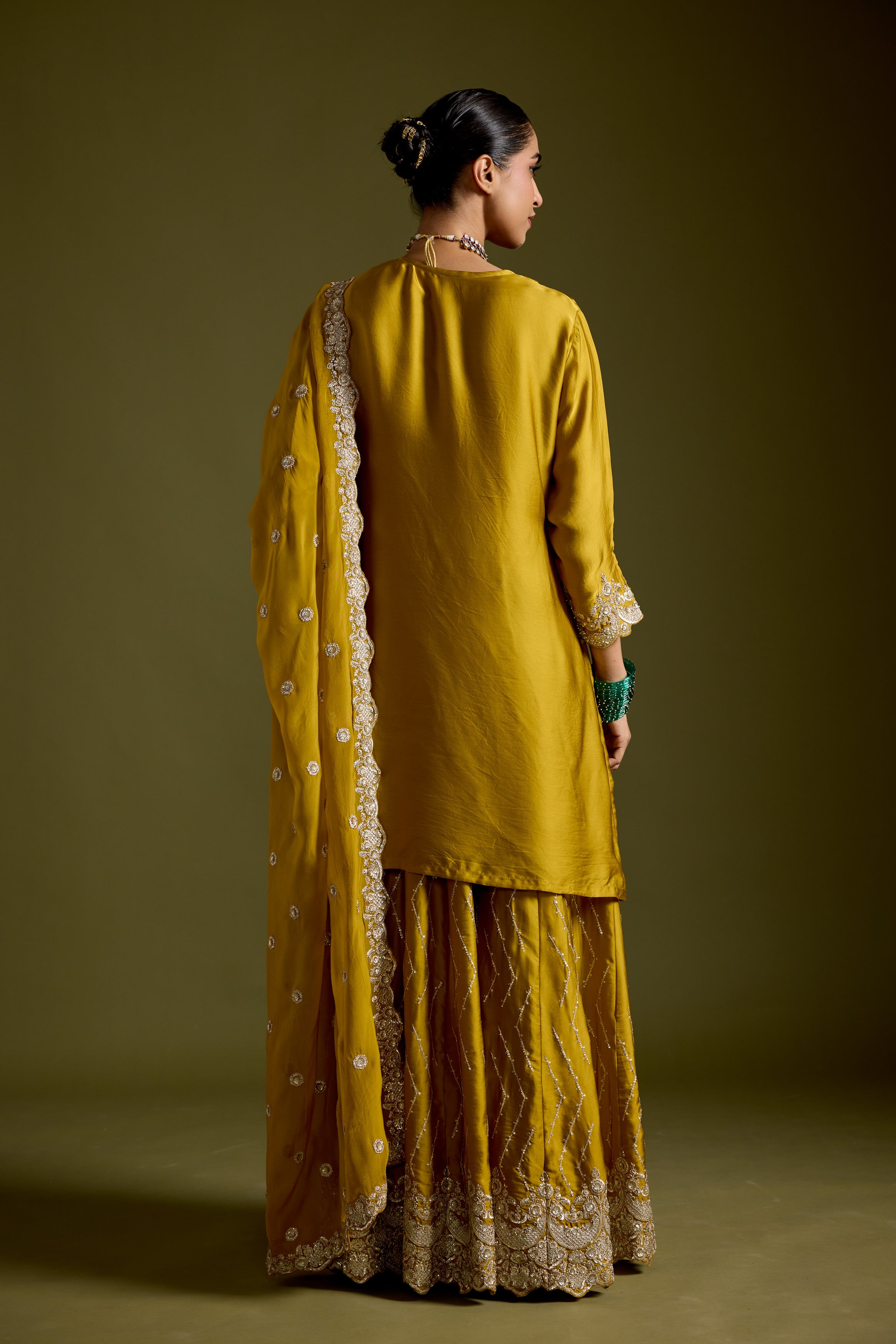 Haldi Yellow Embellished Satin Silk Palazzo Set