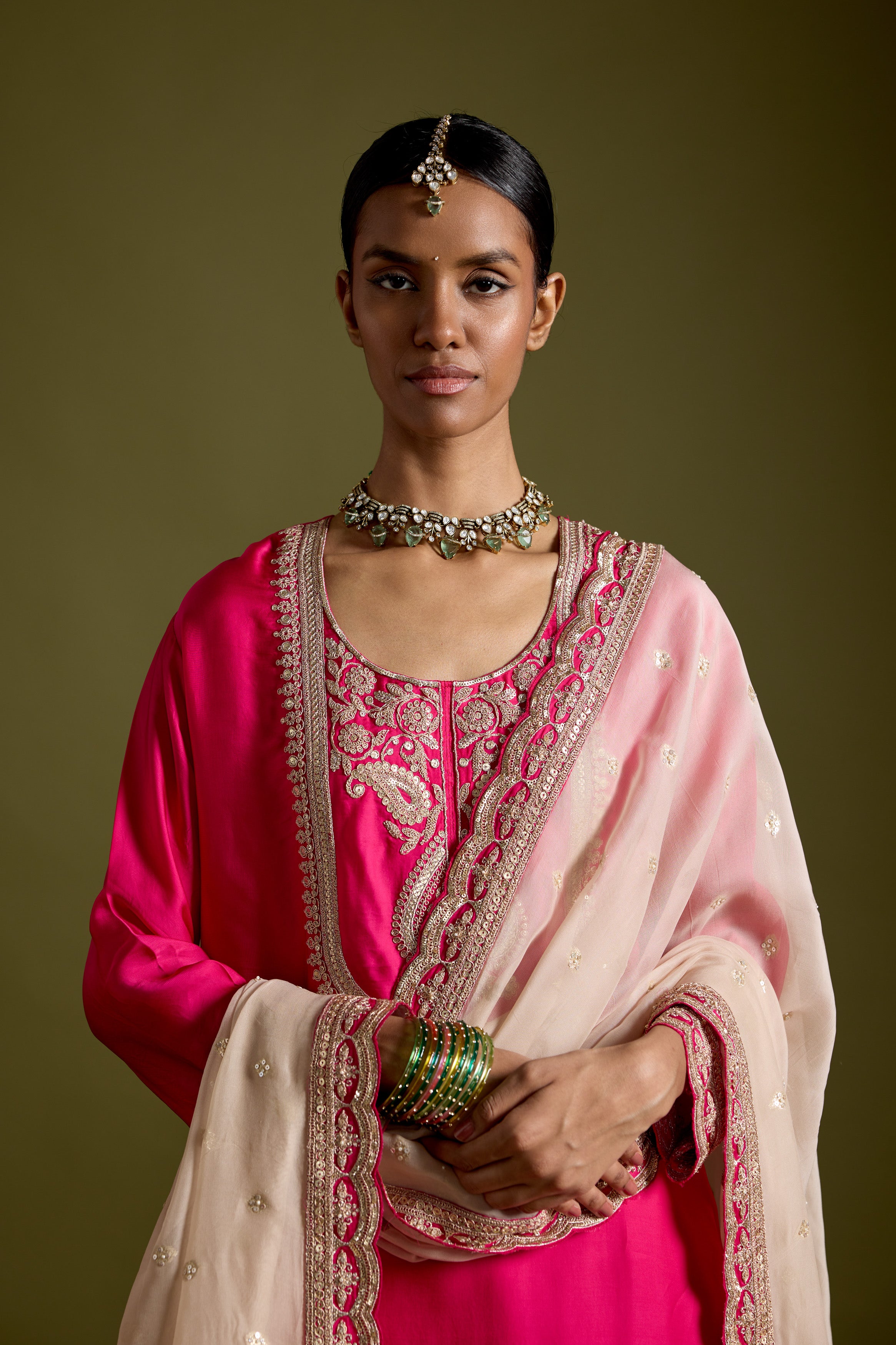 Pink Embellished Satin Silk Sharara Set