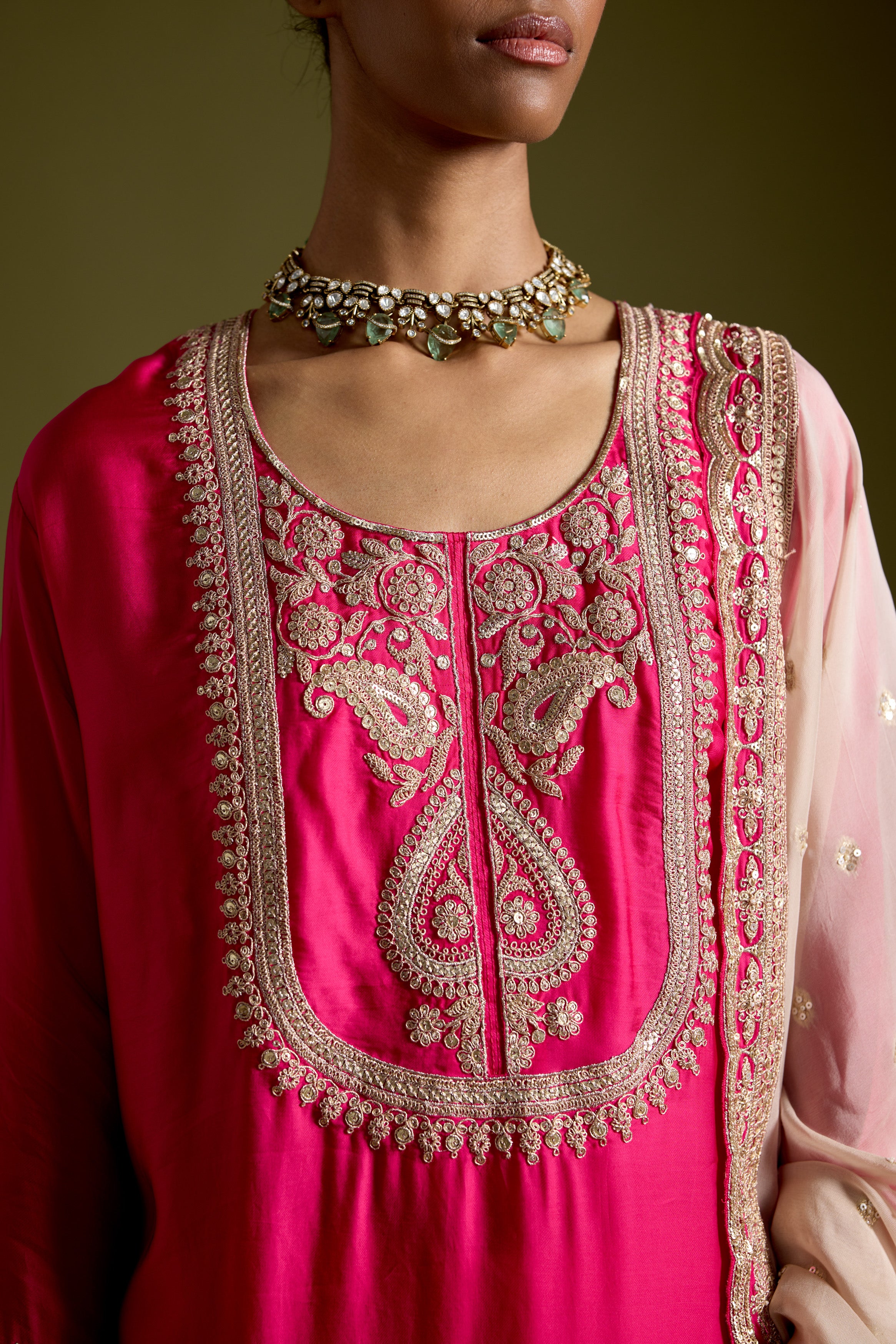 Pink Embellished Satin Silk Sharara Set