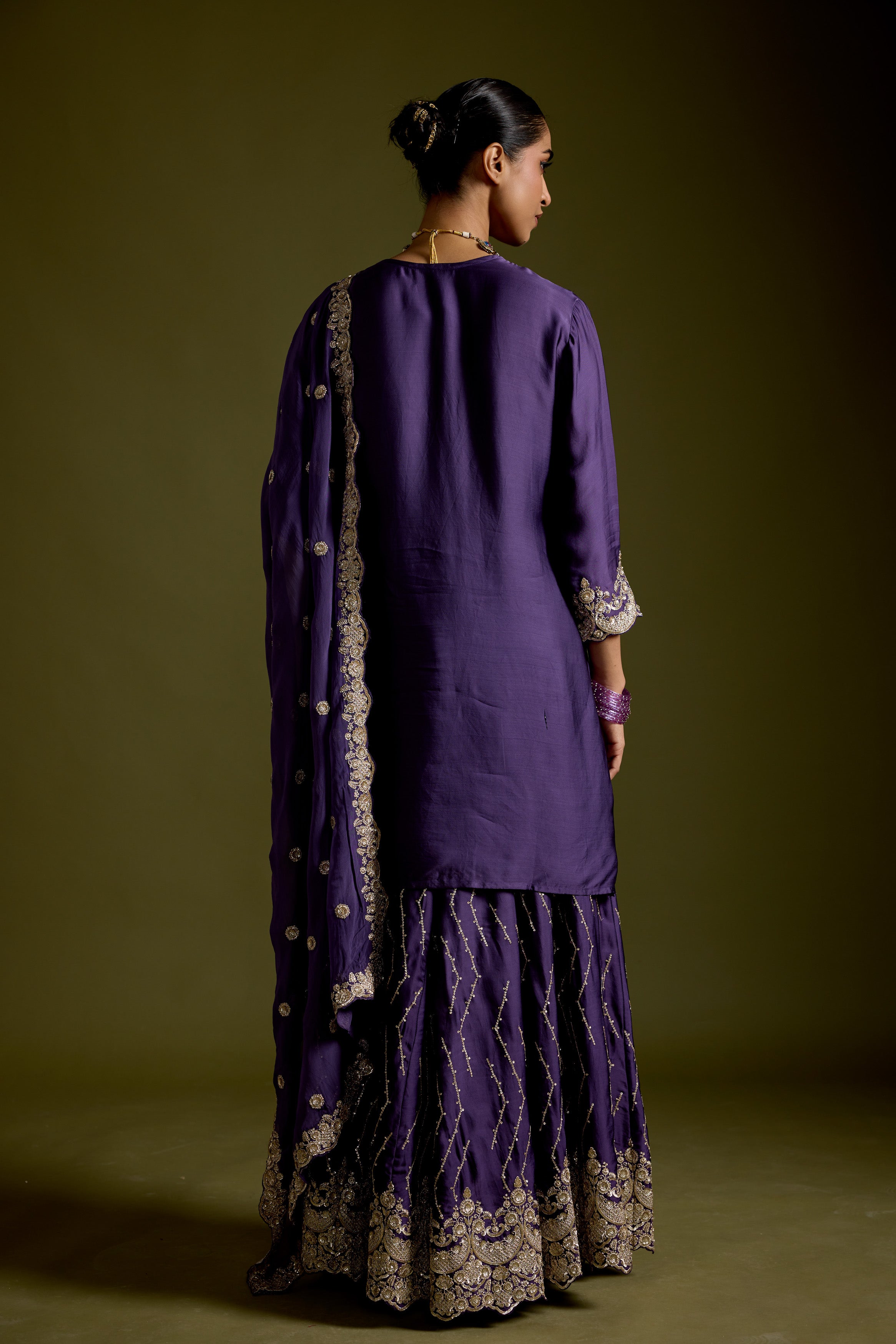 Violet Purple Embellished Satin Silk Palazzo Set