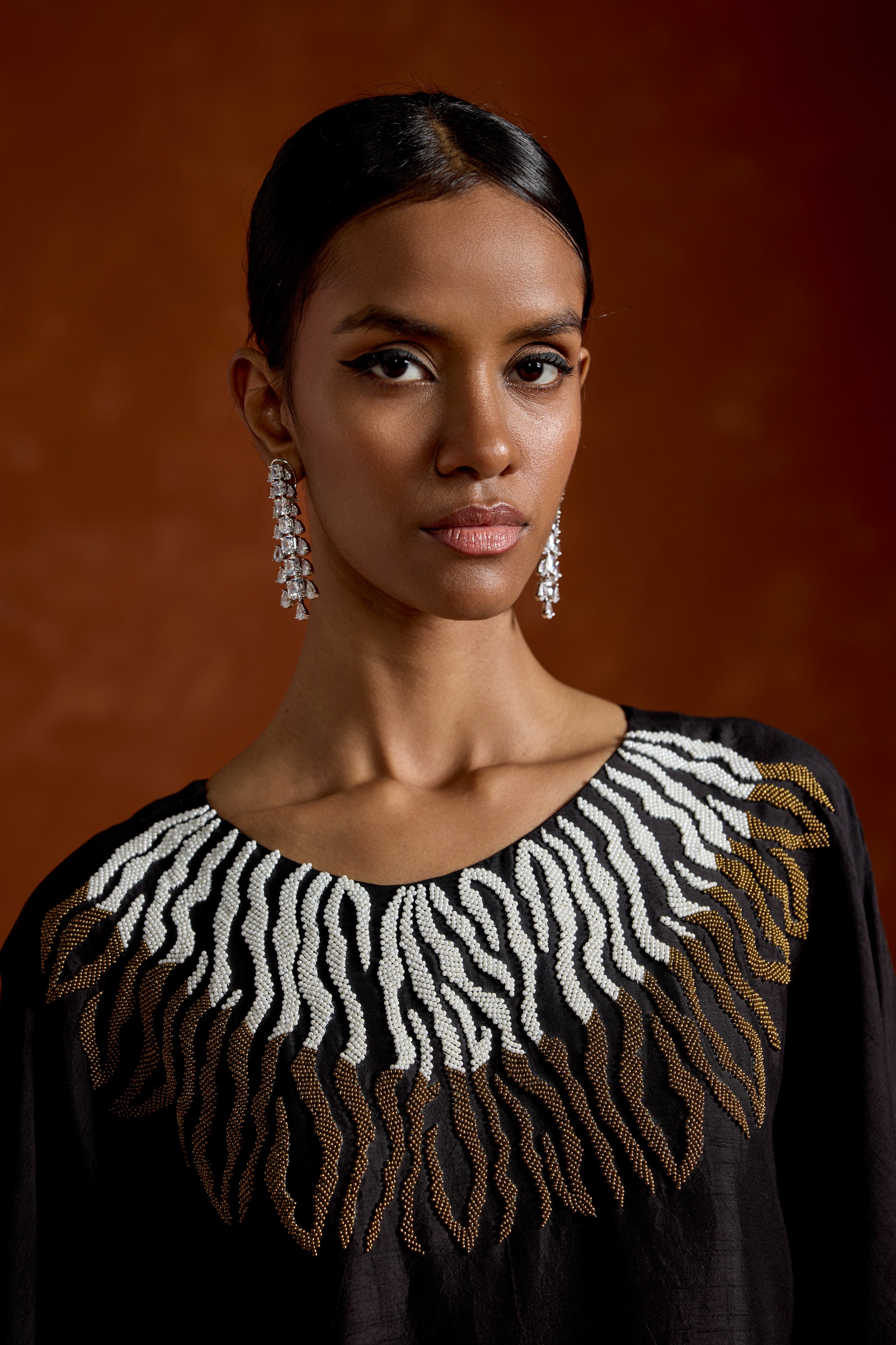 Twilight Black Embellished Raw Silk Kaftan Set