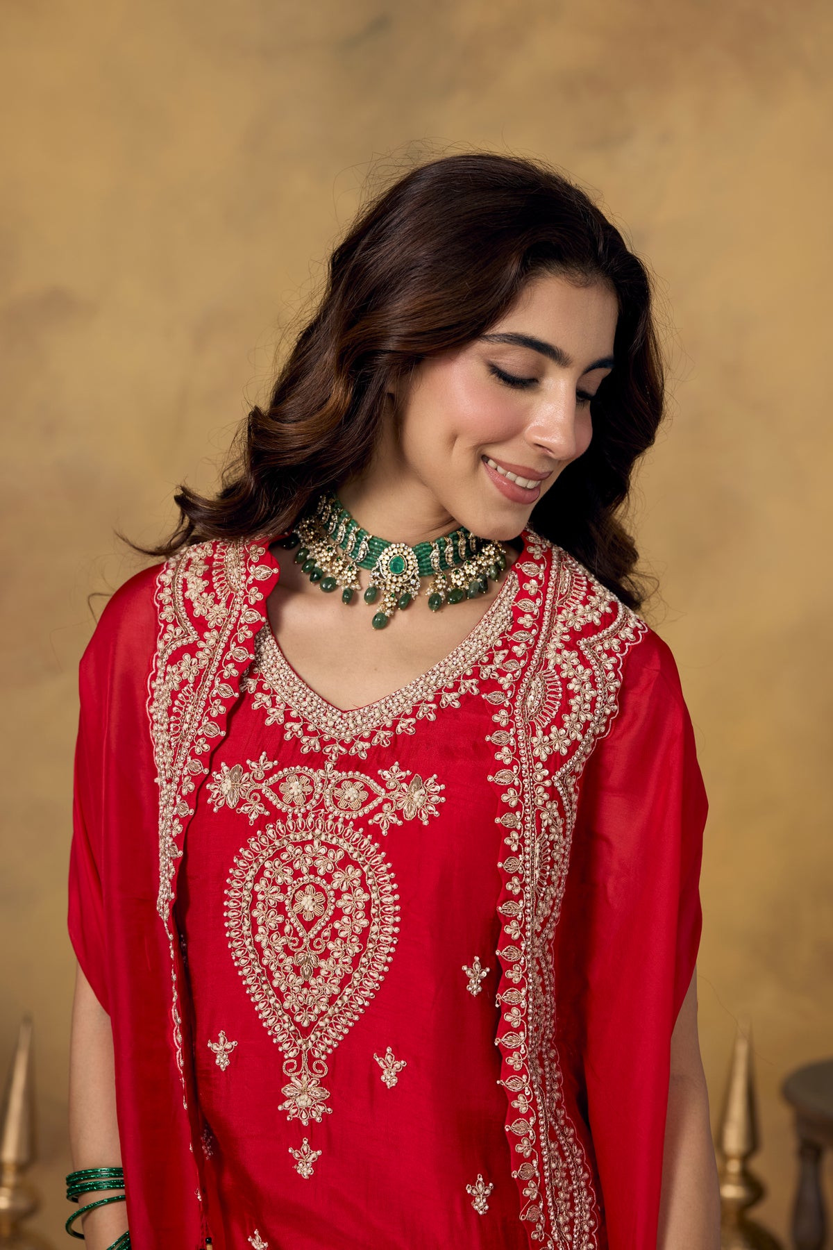 Vermilion Red Embellished Organza Silk Sharara Set