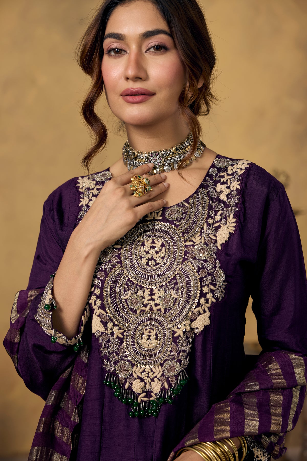 Midnight Purple Embellished Raw Silk Pant Set