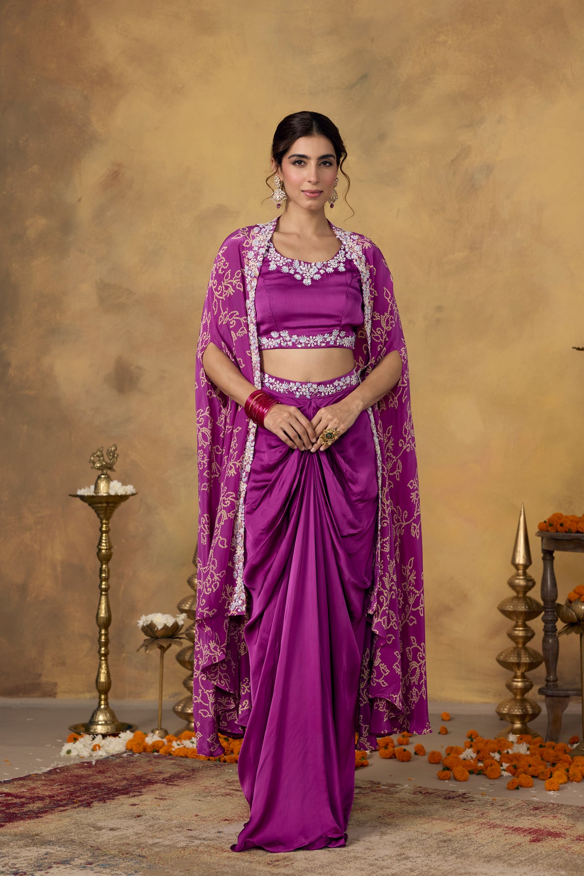 Light Purple Embellished Crepe Silk Skirt Set
