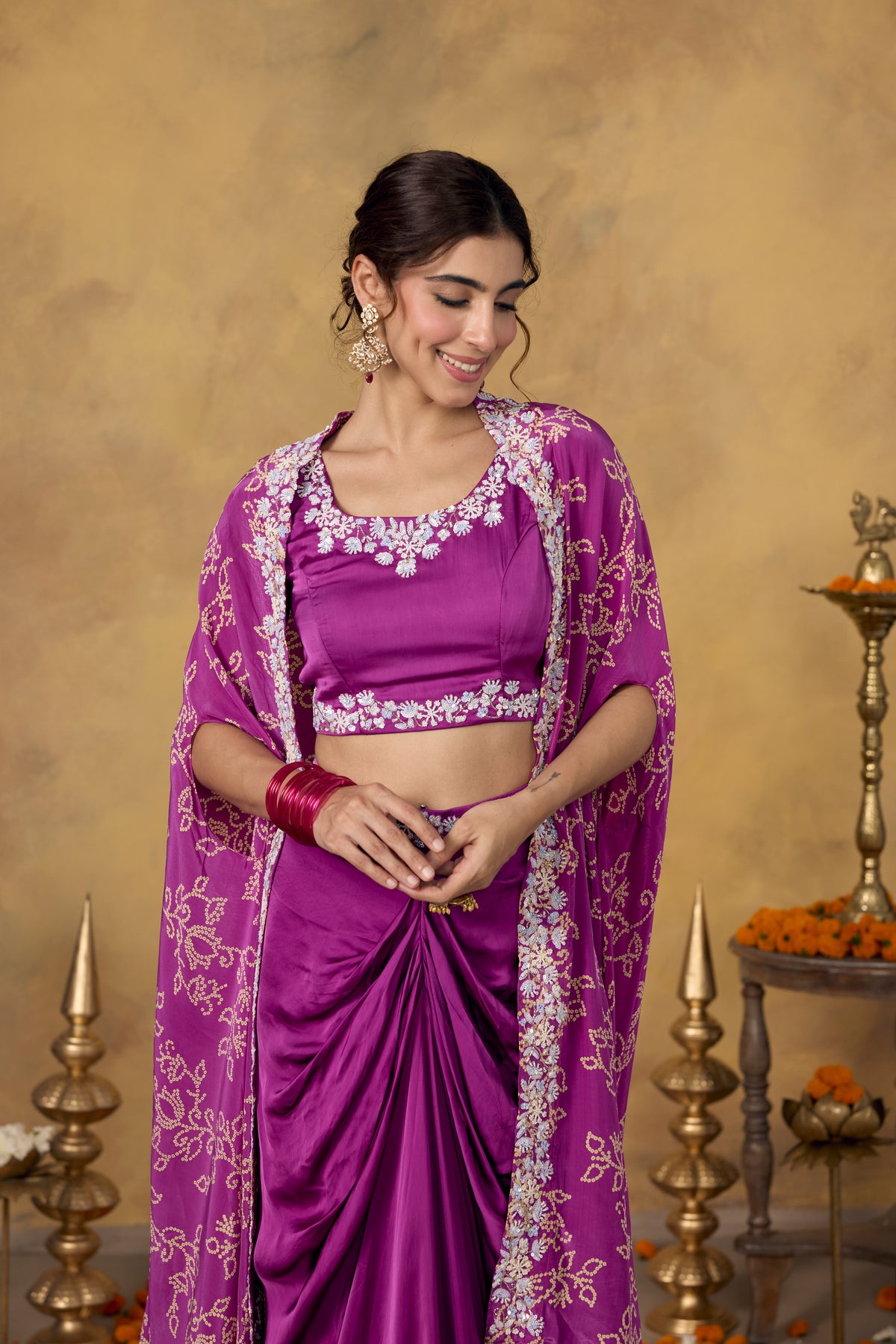 Light Purple Embellished Crepe Silk Skirt Set