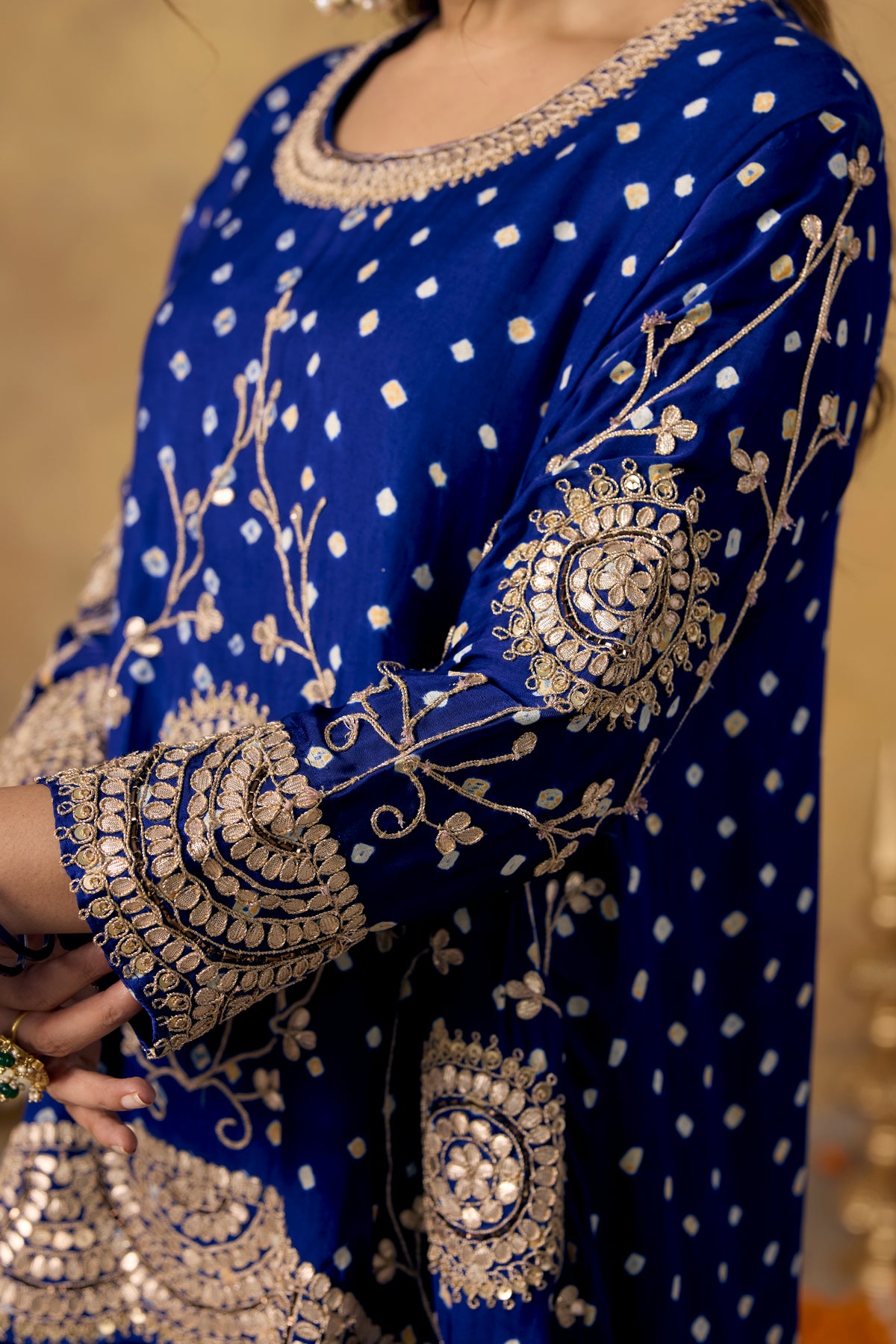 Deep Cobalt Blue Embellished Satin Silk Skirt Set
