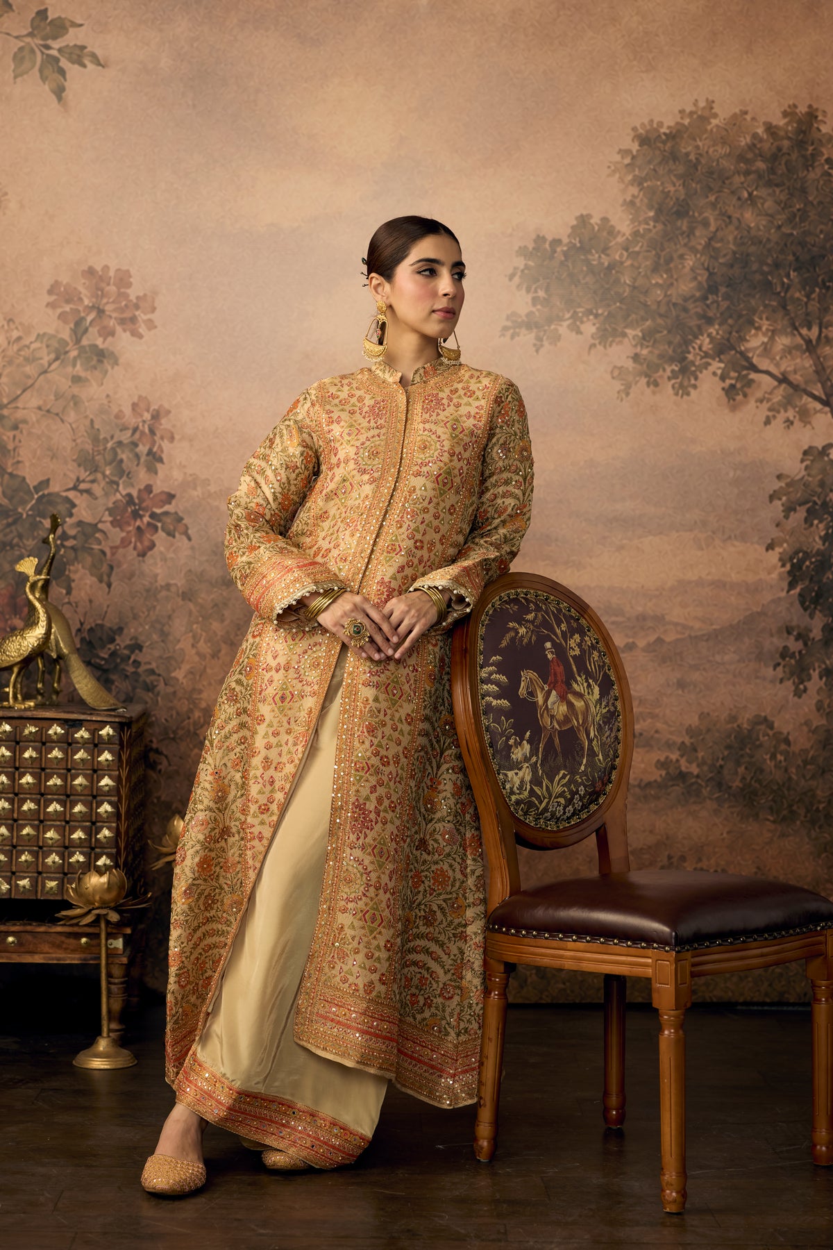 Gold & Beige Embellished Banarasi Brocade Palazzo Set