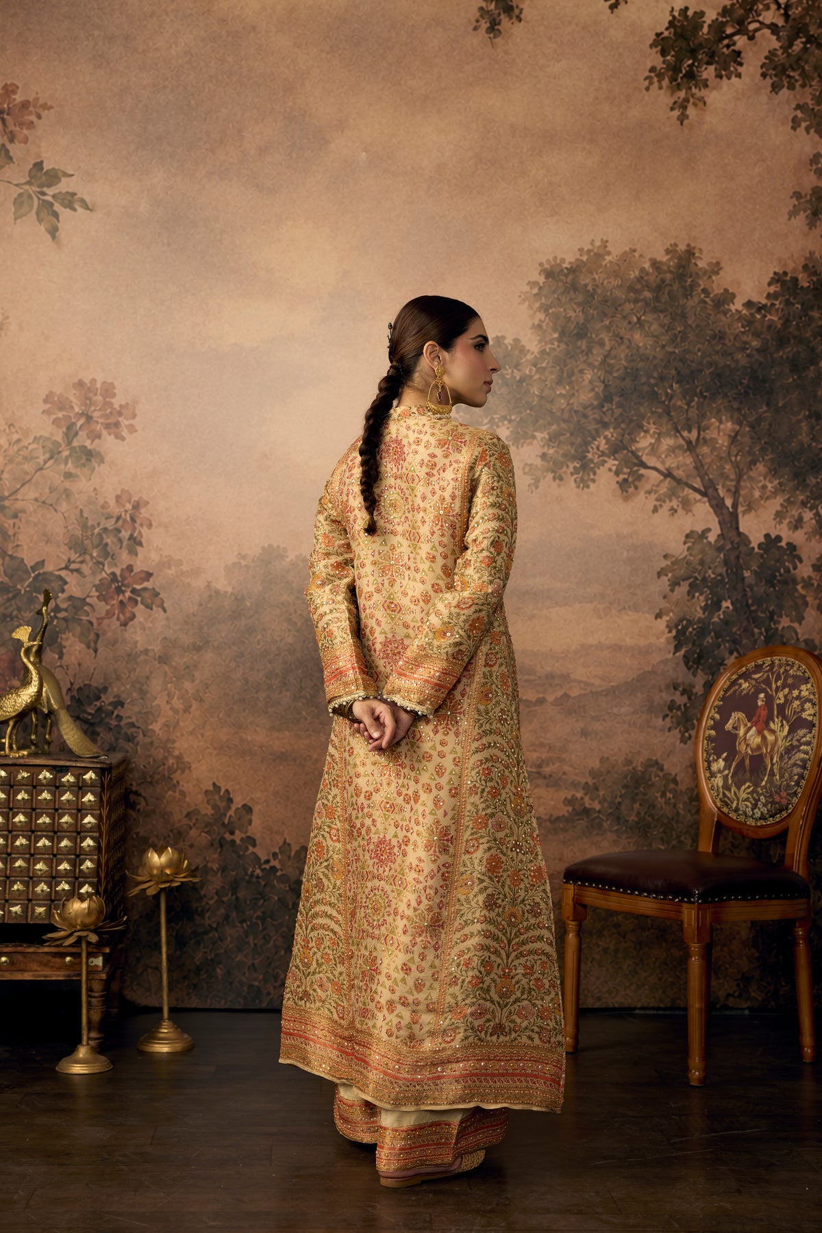 Gold & Beige Embellished Banarasi Brocade Palazzo Set